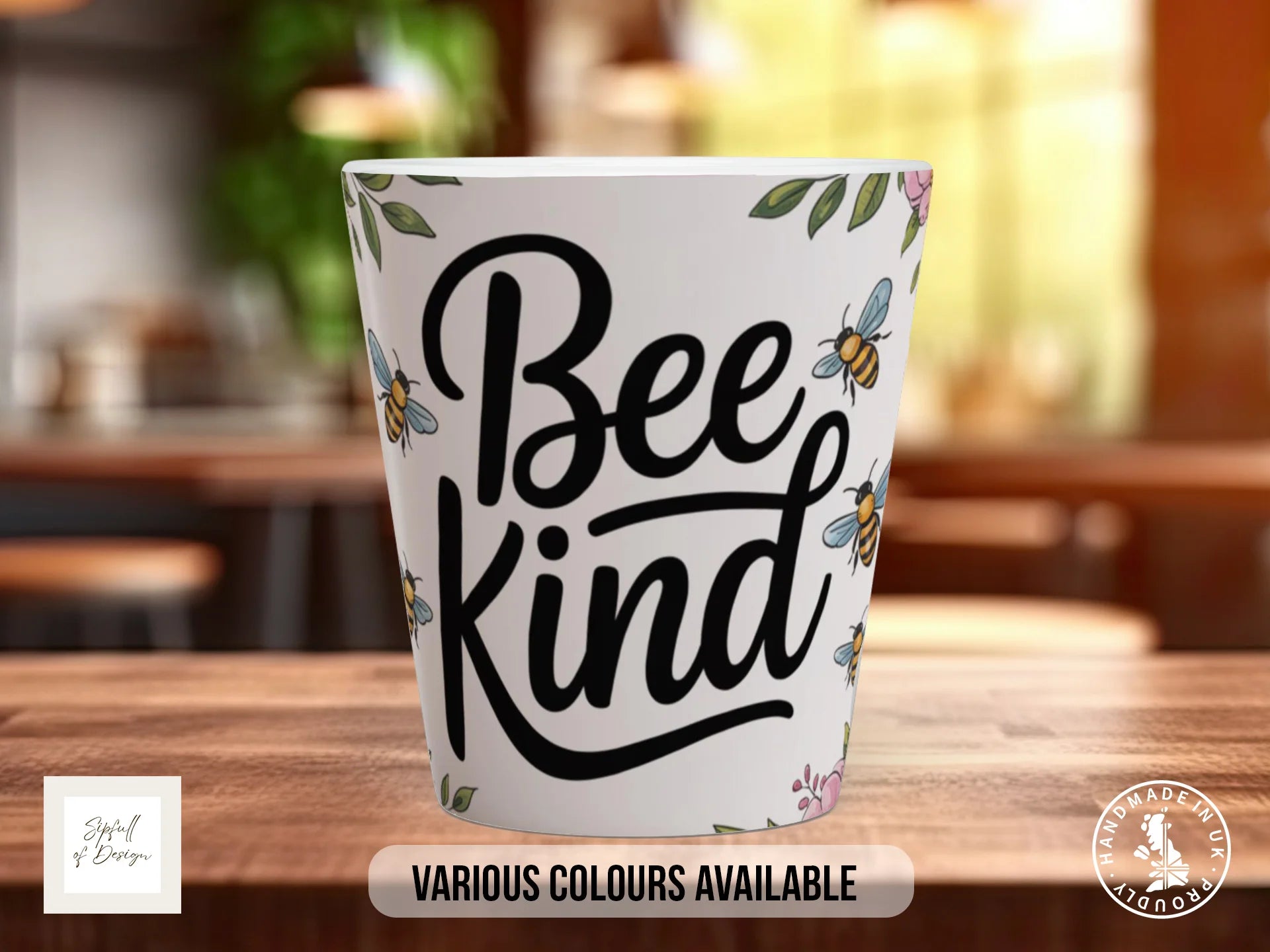 Bee Kind Mug | Bee & Floral Gift for Nature Lovers 12oz Latte
