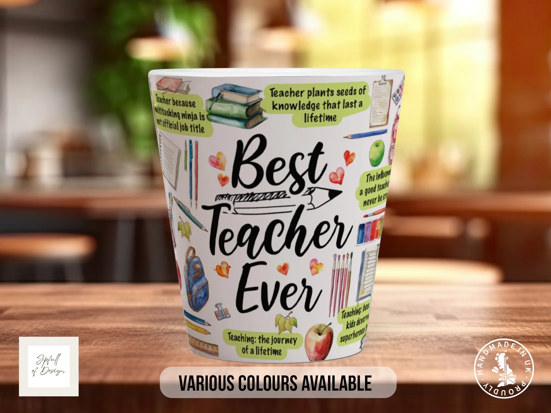 Best Teacher Ever Mug | Watercolour Teacher Appreciation Gift 12oz Latte
