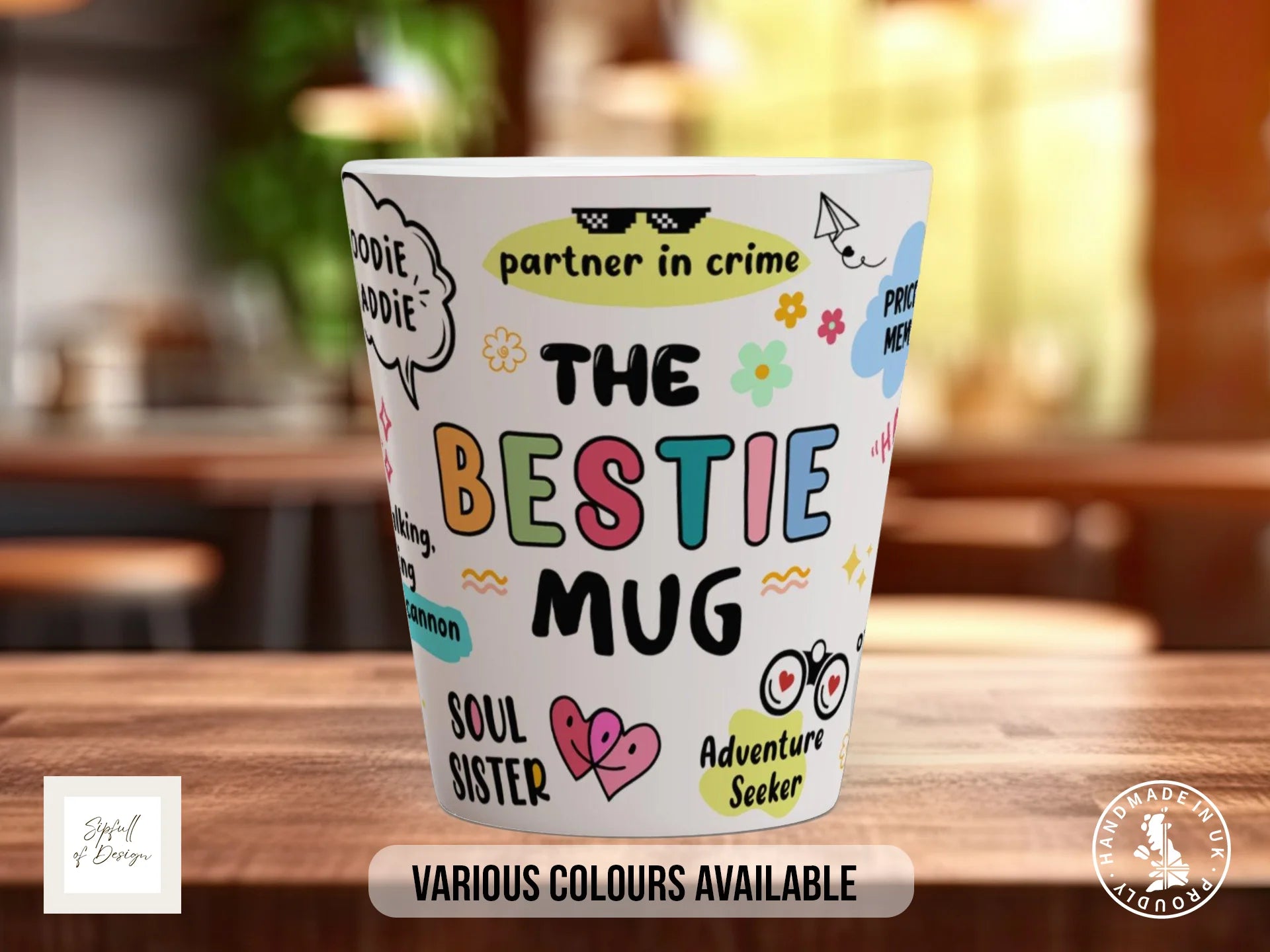 The Bestie Mug | Partner in Crime, Soul Sister, Adventure Seeker Gift 12oz Latte