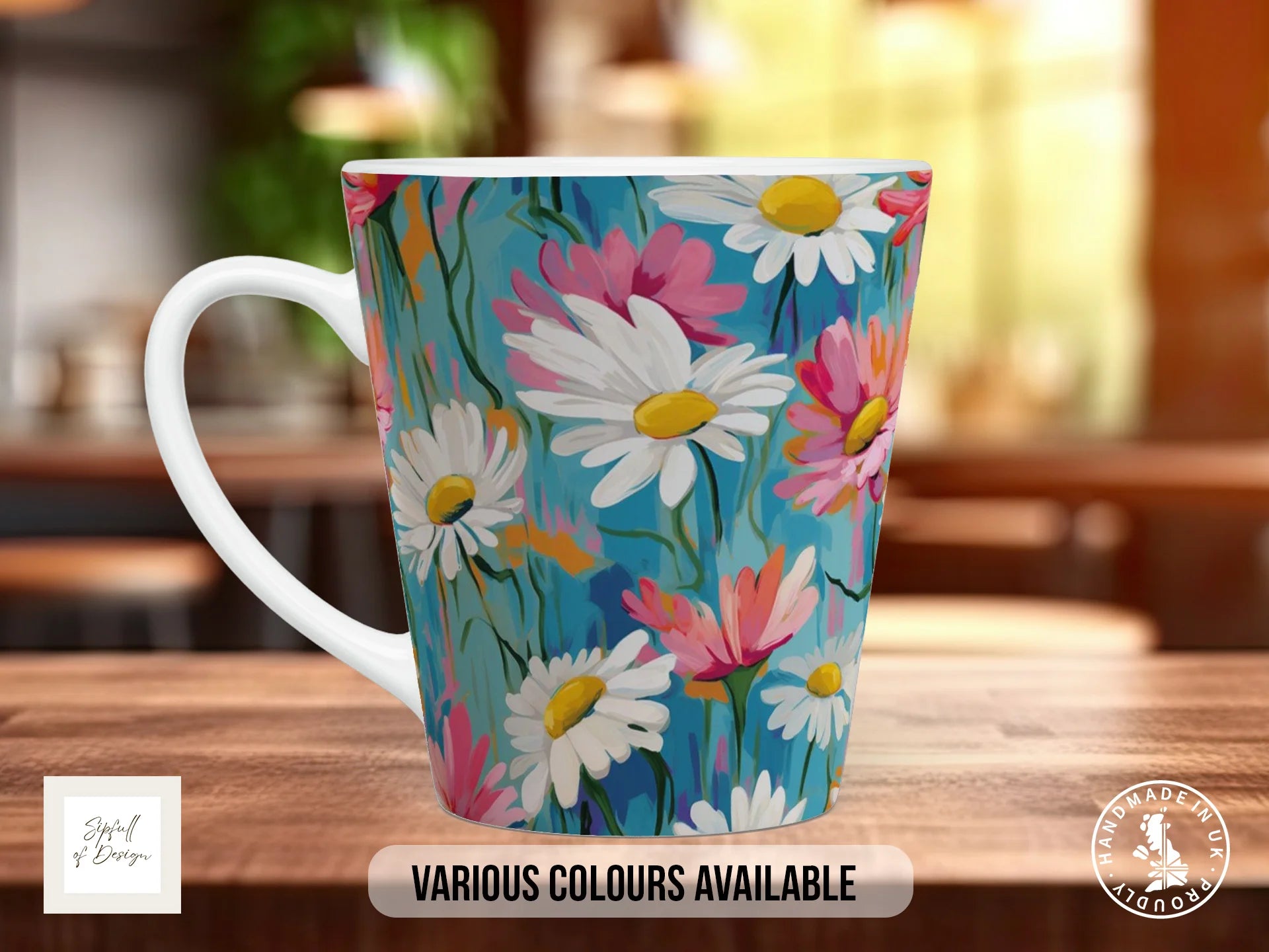 Birth Month Flowers Mug – April | Daisy & Sweet Pea Full-Wrap Design 12oz Latte