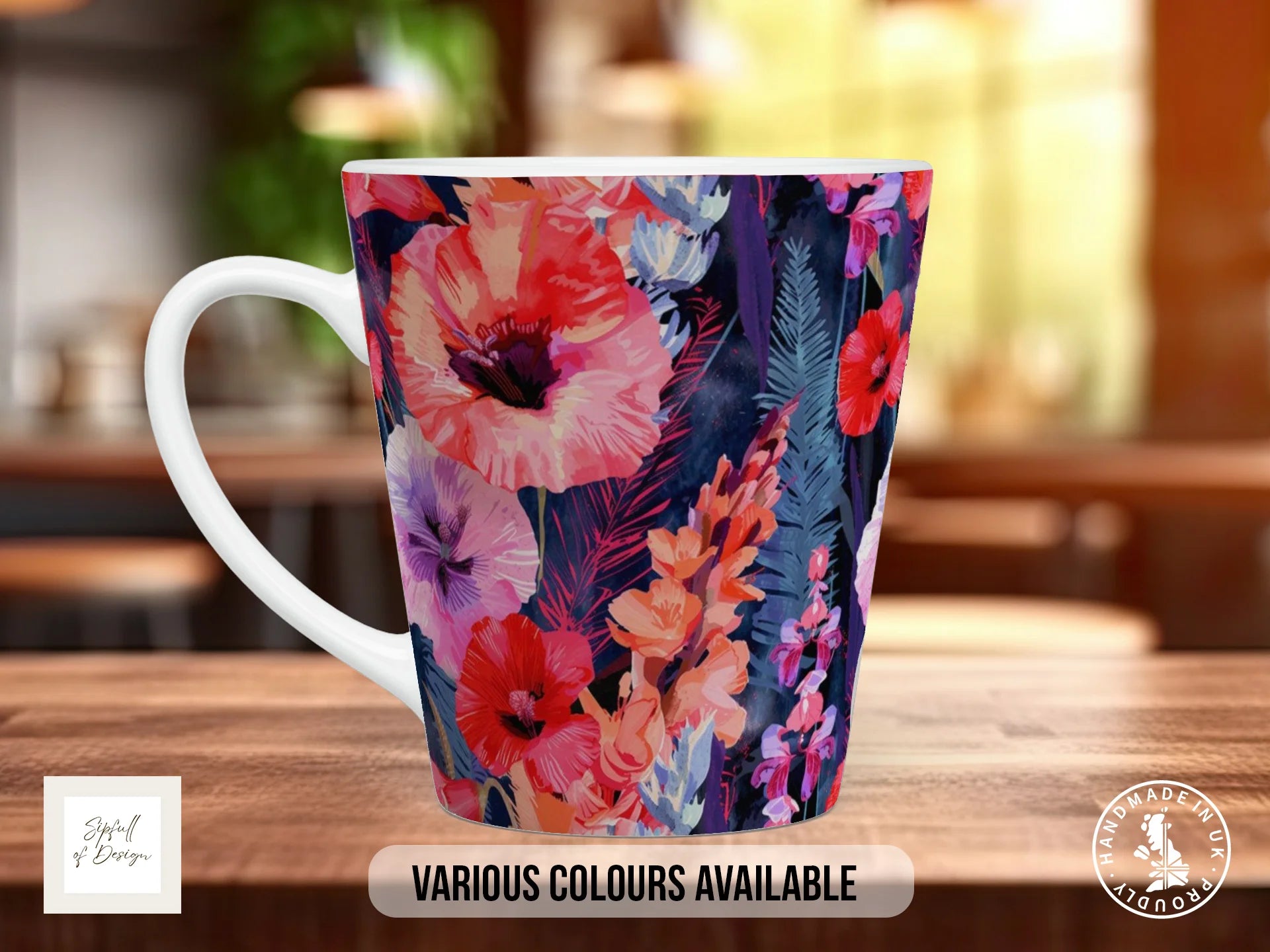 Birth Month Flowers Mug – August | Gladiolus & Poppy Full-Wrap Design 12oz Latte