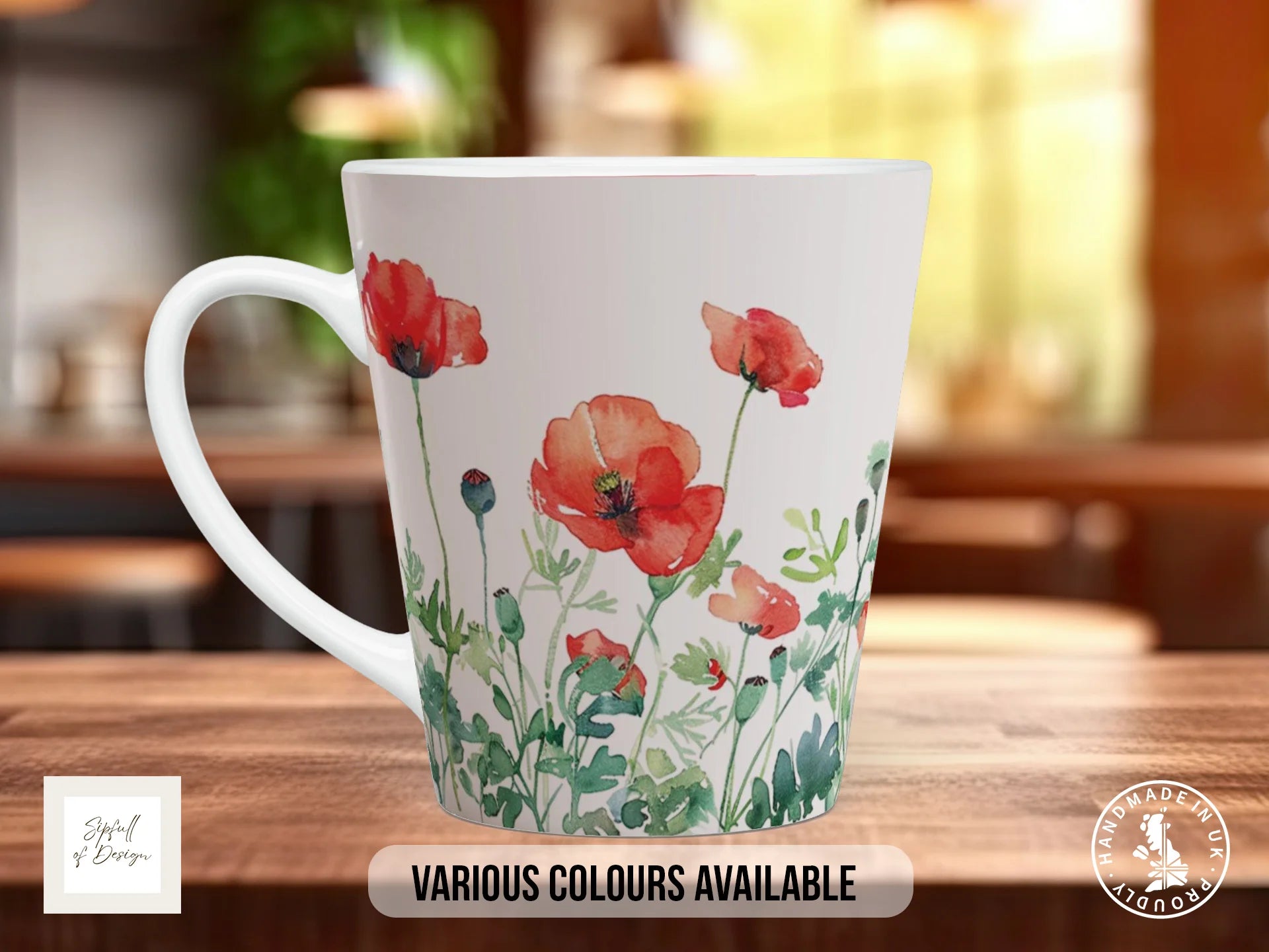 Birth Month Flowers Mug – August | Watercolour Poppy Design 12oz Latte