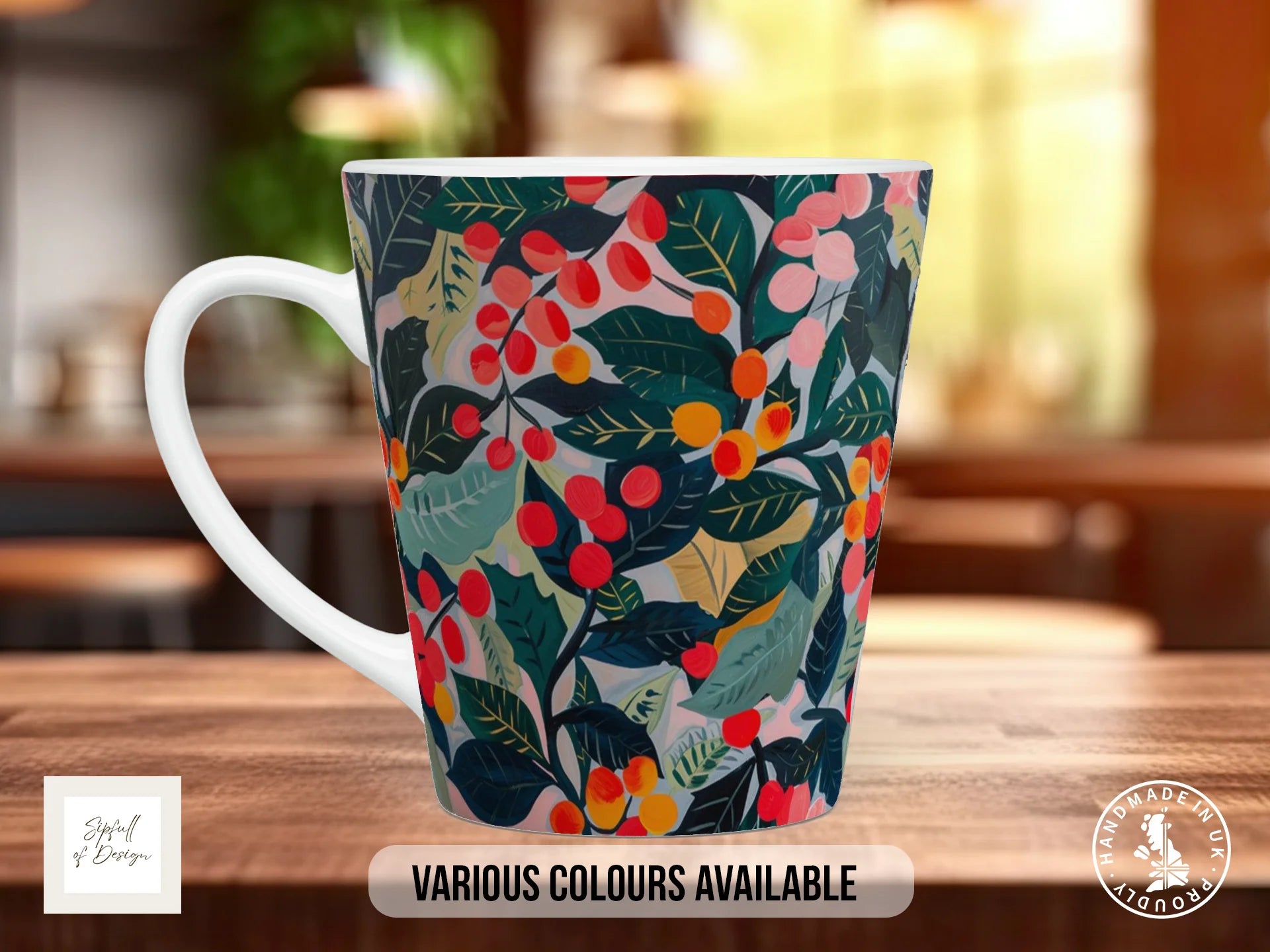 Birth Month Flowers Mug – December | Holly, Narcissus & Berry Full-Wrap Design 12oz Latte