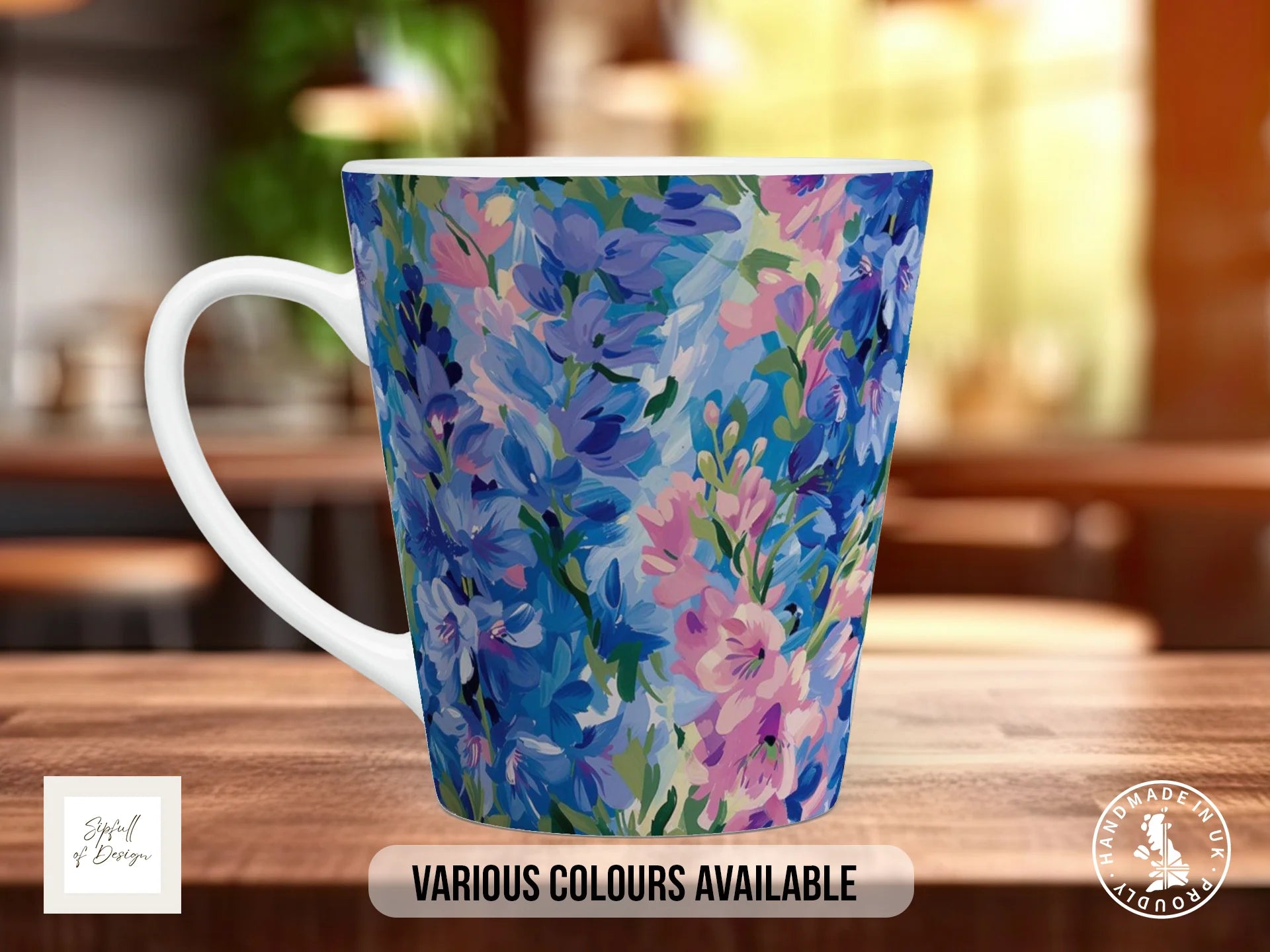 Birth Month Flowers Mug – July | Larkspur & Water Lily Full-Wrap Design 12oz Latte