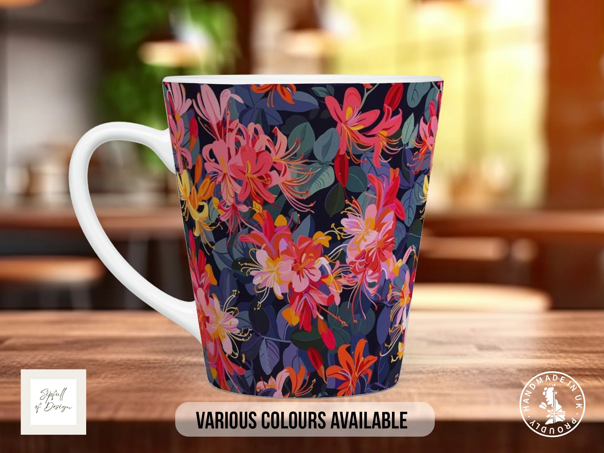 Birth Month Flowers Mug – June | Rose & Honeysuckle Full-Wrap Design 12oz Latte