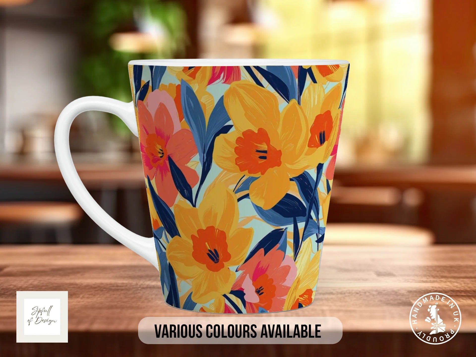 Birth Month Flowers Mug – March | Daffodil Full-Wrap Design 12oz Latte