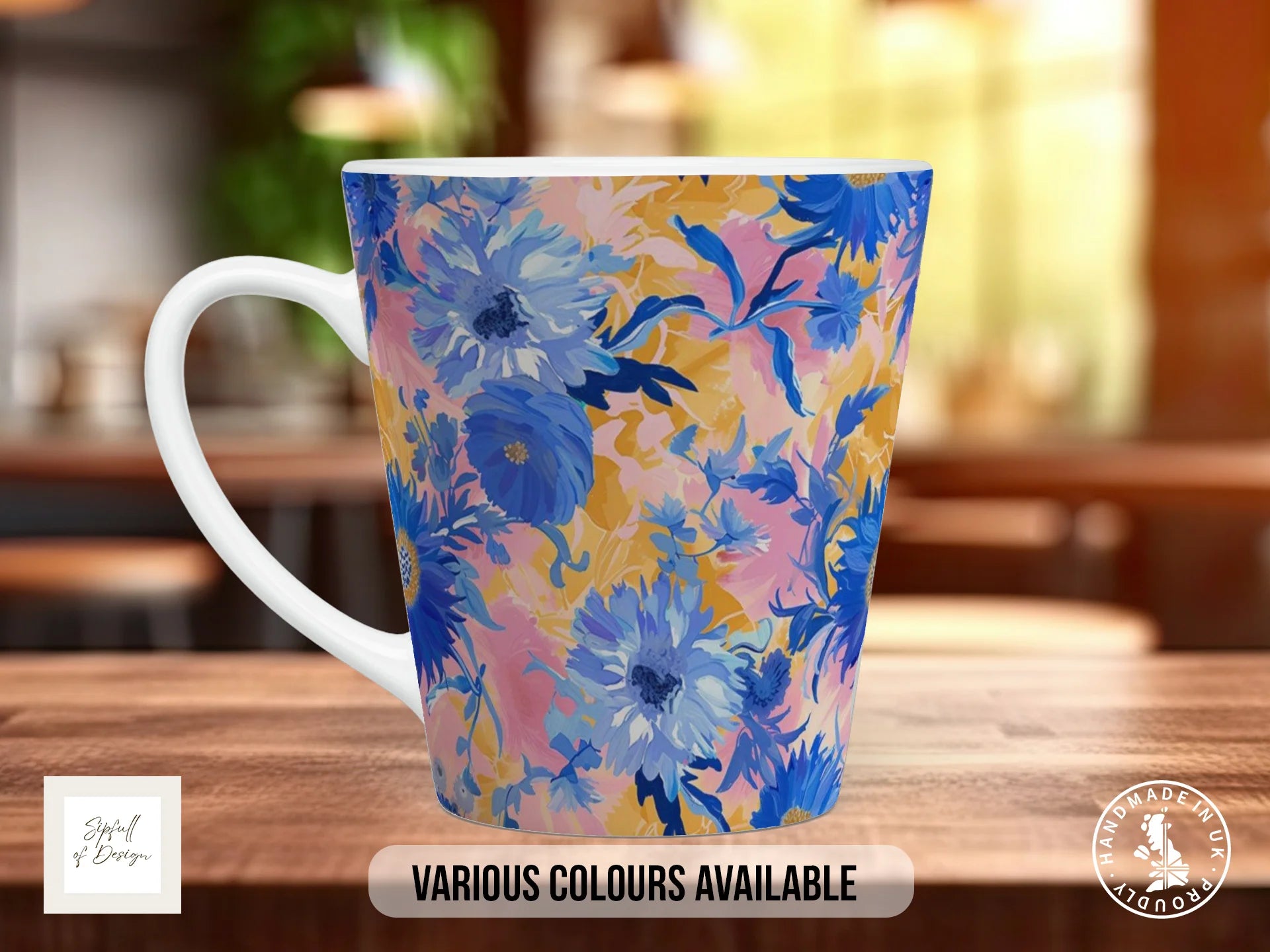 Birth Month Flowers Mug – September | Aster & Morning Glory Full-Wrap Design 12oz Latte