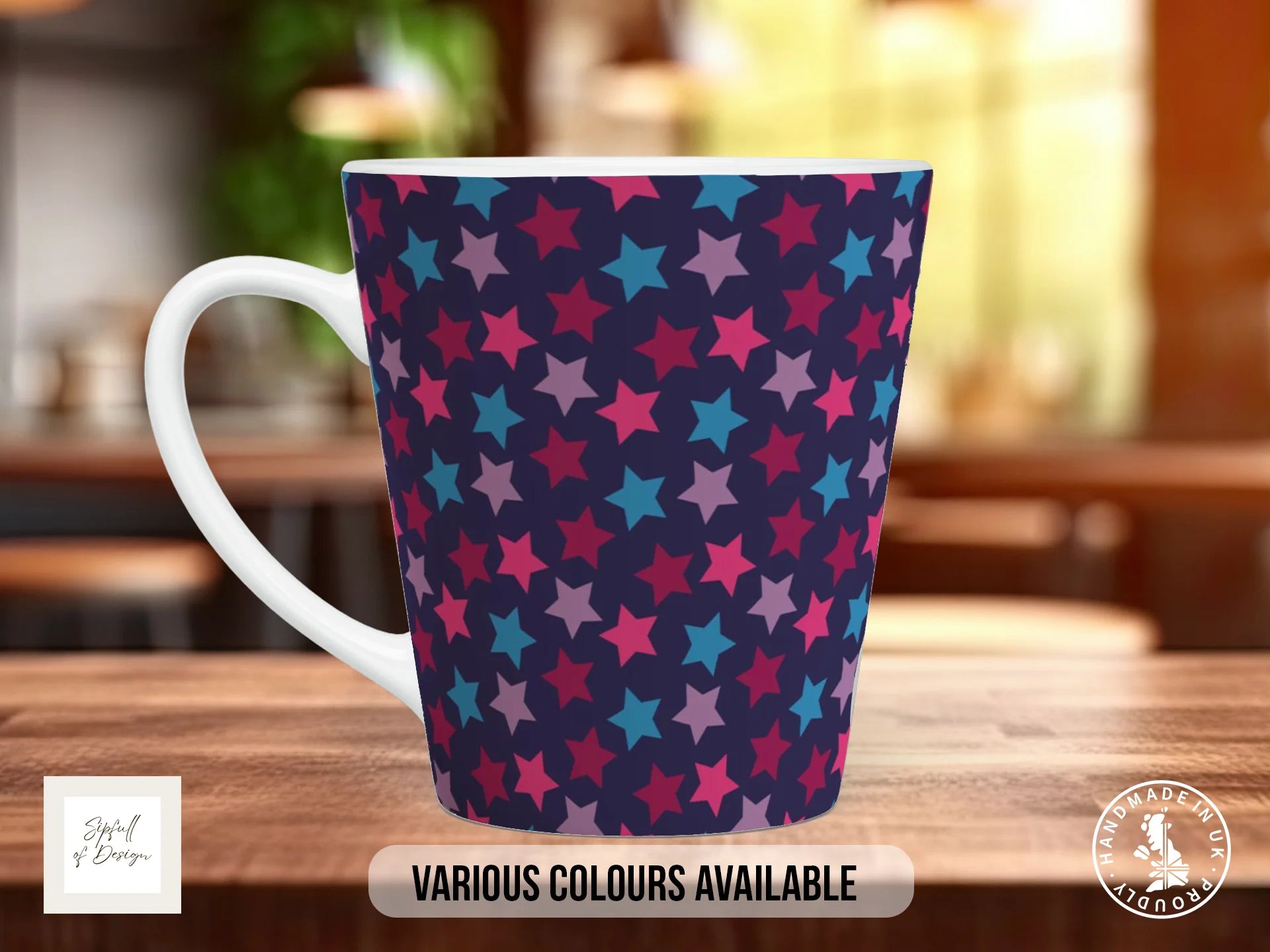 Stars Full Wrap Mug – Design 19 | Midnight Navy Star Field | Art Mug 12oz Latte