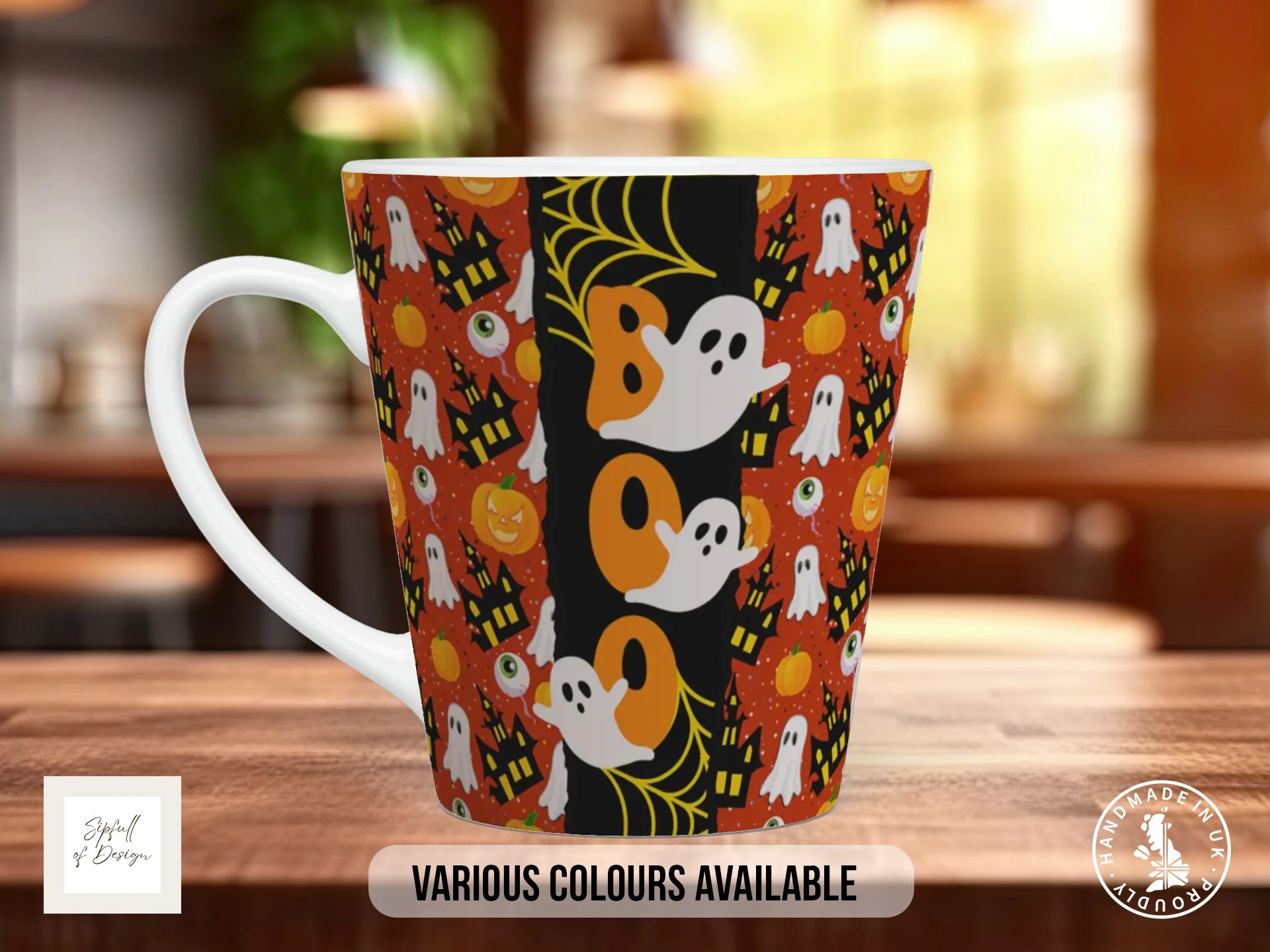 BOO Halloween Mug | Ghost & Haunted House Spooky Gift 12oz Latte