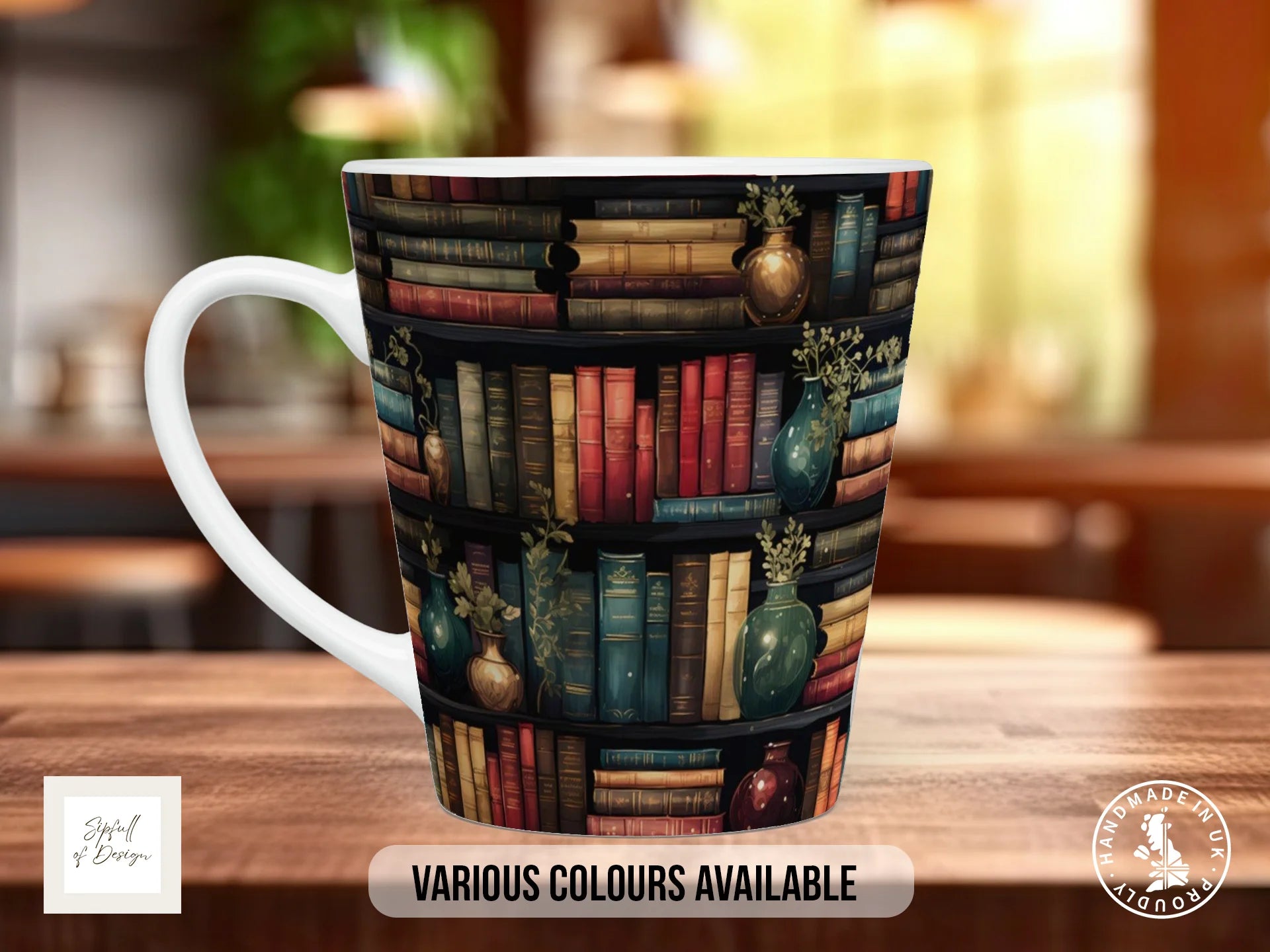 Bookshelf Full Wrap Mug – Design 6 | Victorian Apothecary Library | Gift for Book Lovers 12oz Latte