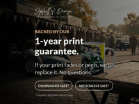 1-year print guarantee — dishwasher and microwave safe (ceramic and bone china mugs)