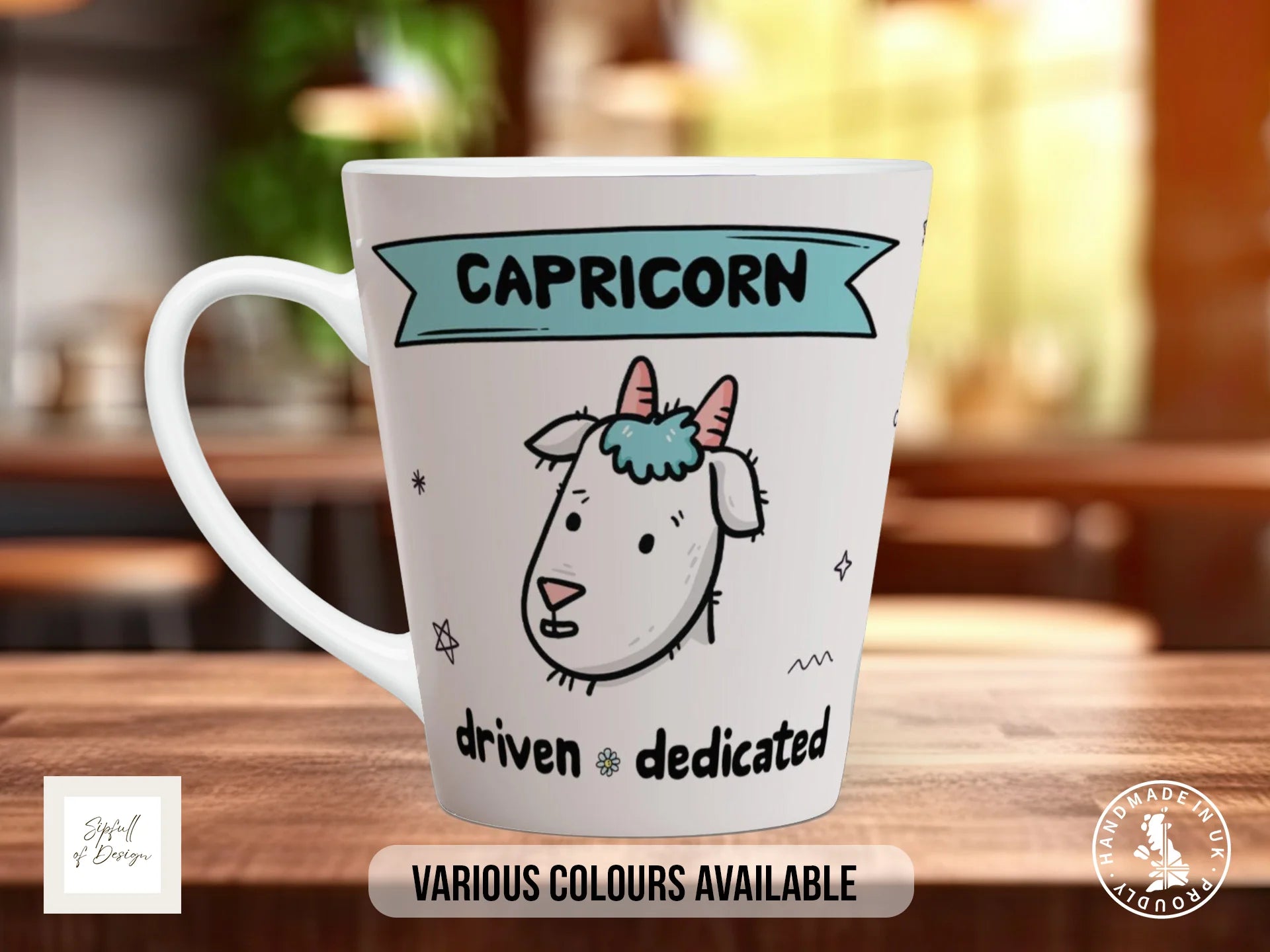 Capricorn Zodiac Mug | Driven & Dedicated | Cute Zodiac Gift 12oz Latte