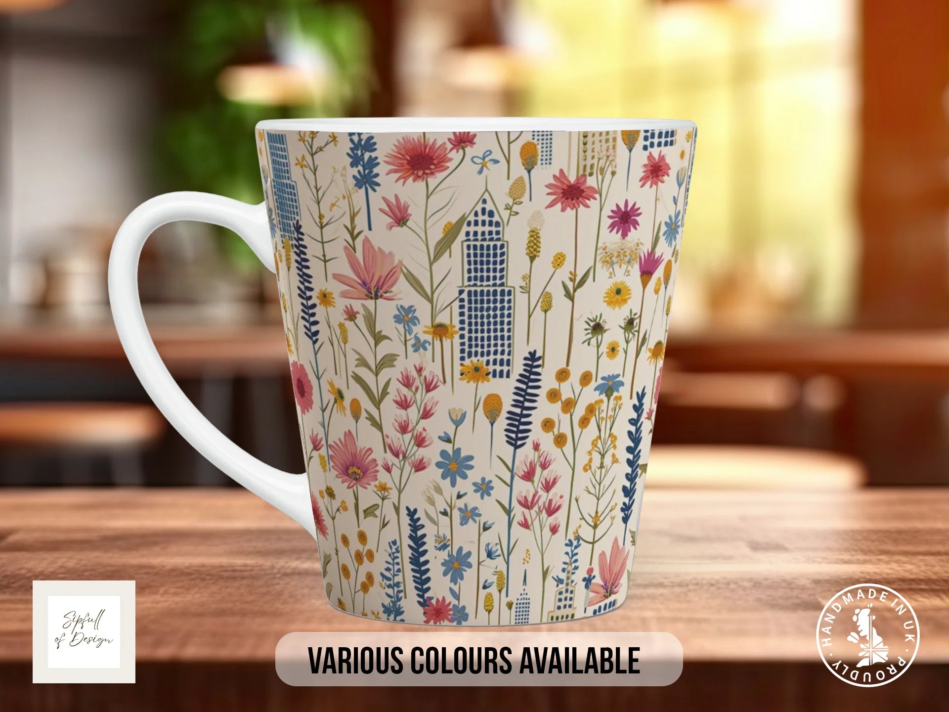Cityscape Wildflower Full Wrap Mug – Design 5 | Hidden City Meadow | Floral Art Mug 12oz Latte