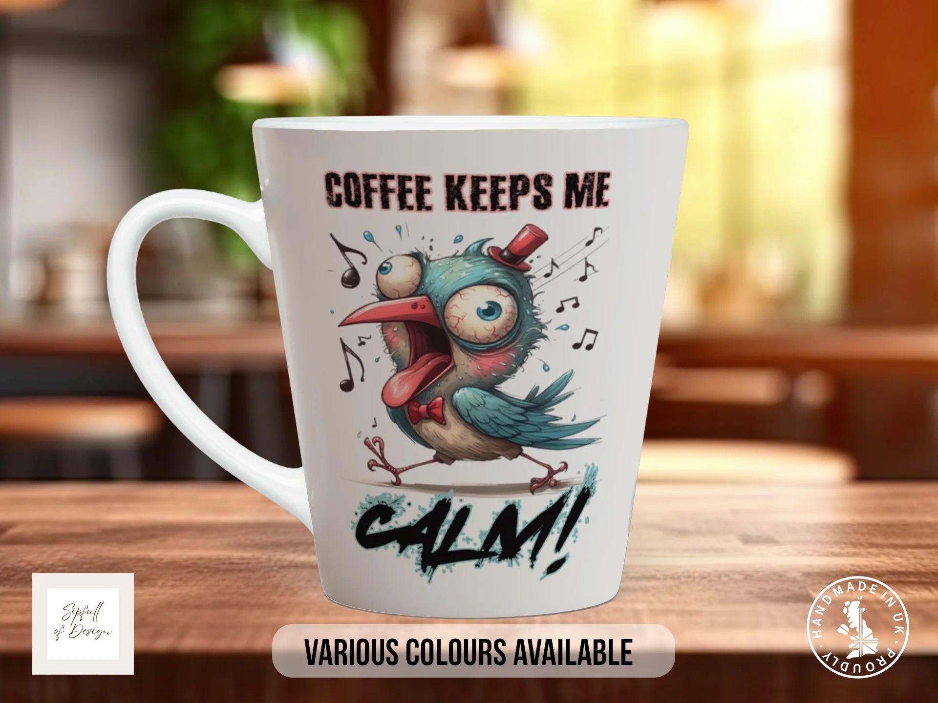 Coffee Keeps Me Calm Mug | Funny Chaotic Bird Gift 12oz Latte