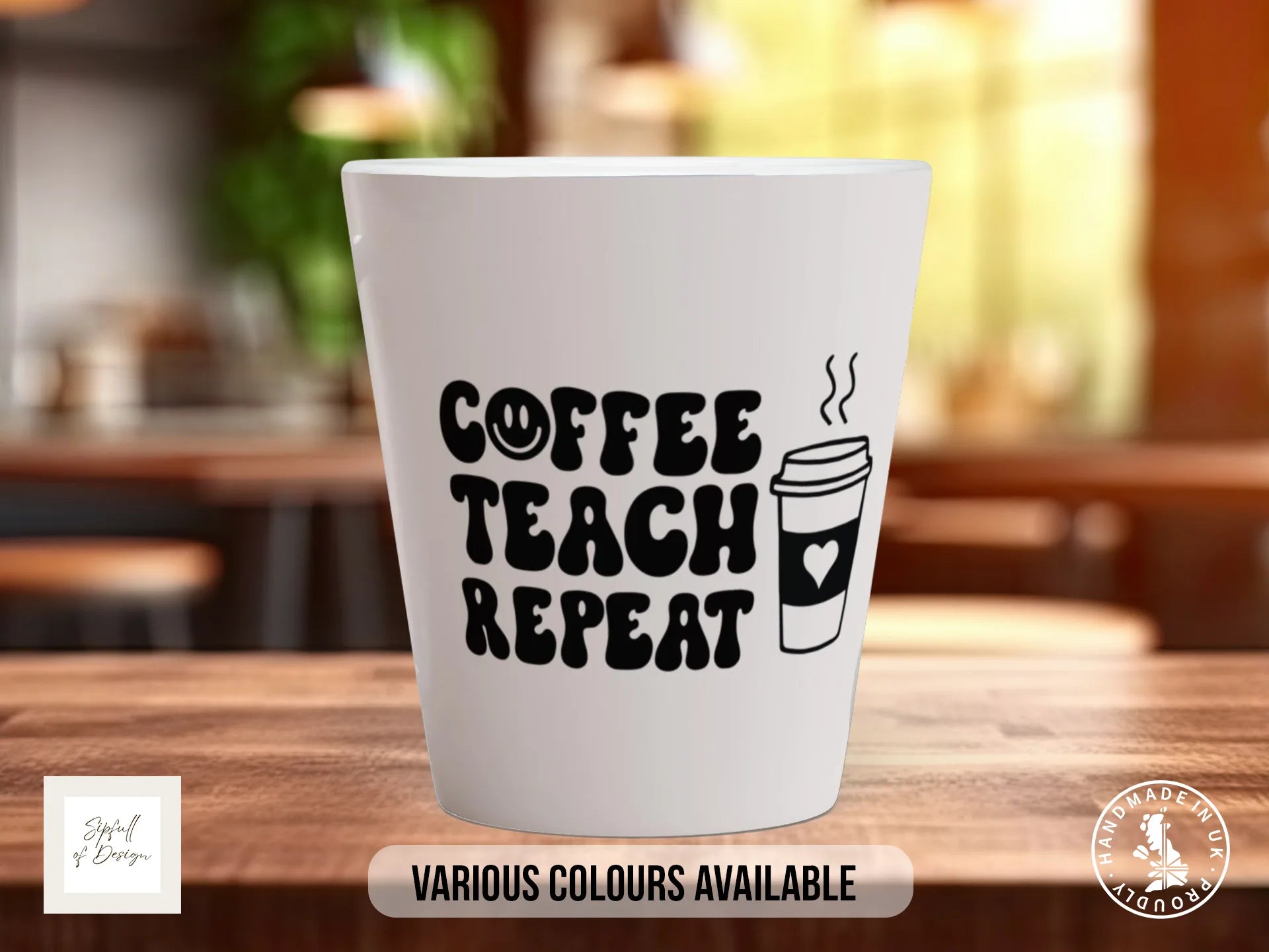 Coffee Teach Repeat Mug | Funny Gift for Teachers 12oz Latte
