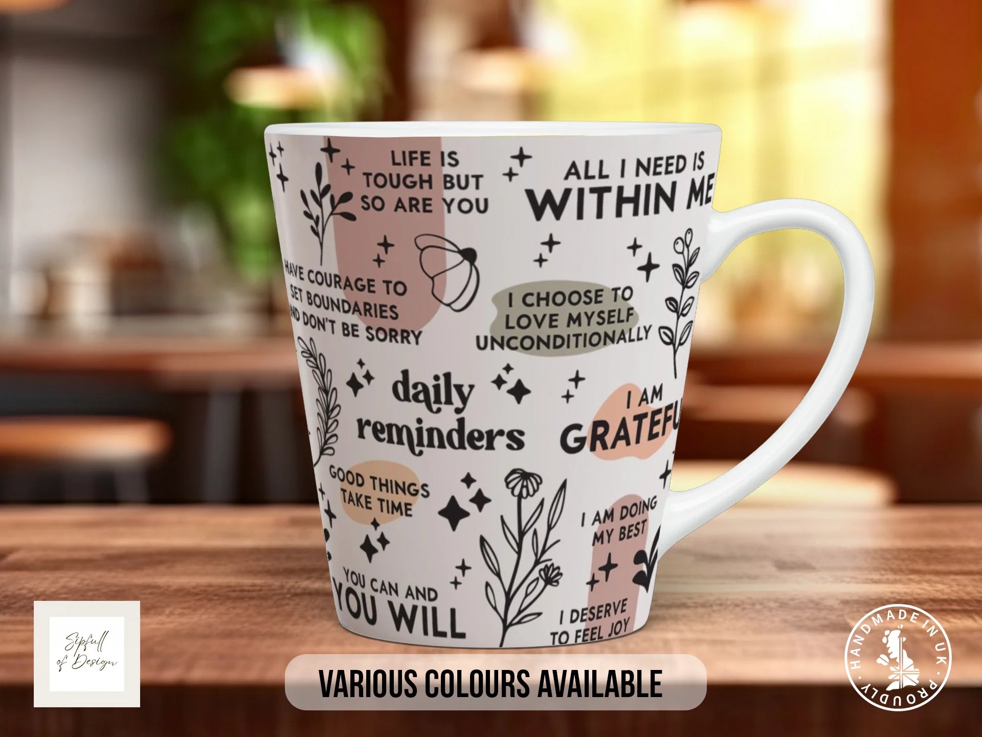 Daily Reminders Mug | Botanical Affirmations Gift 12oz Latte