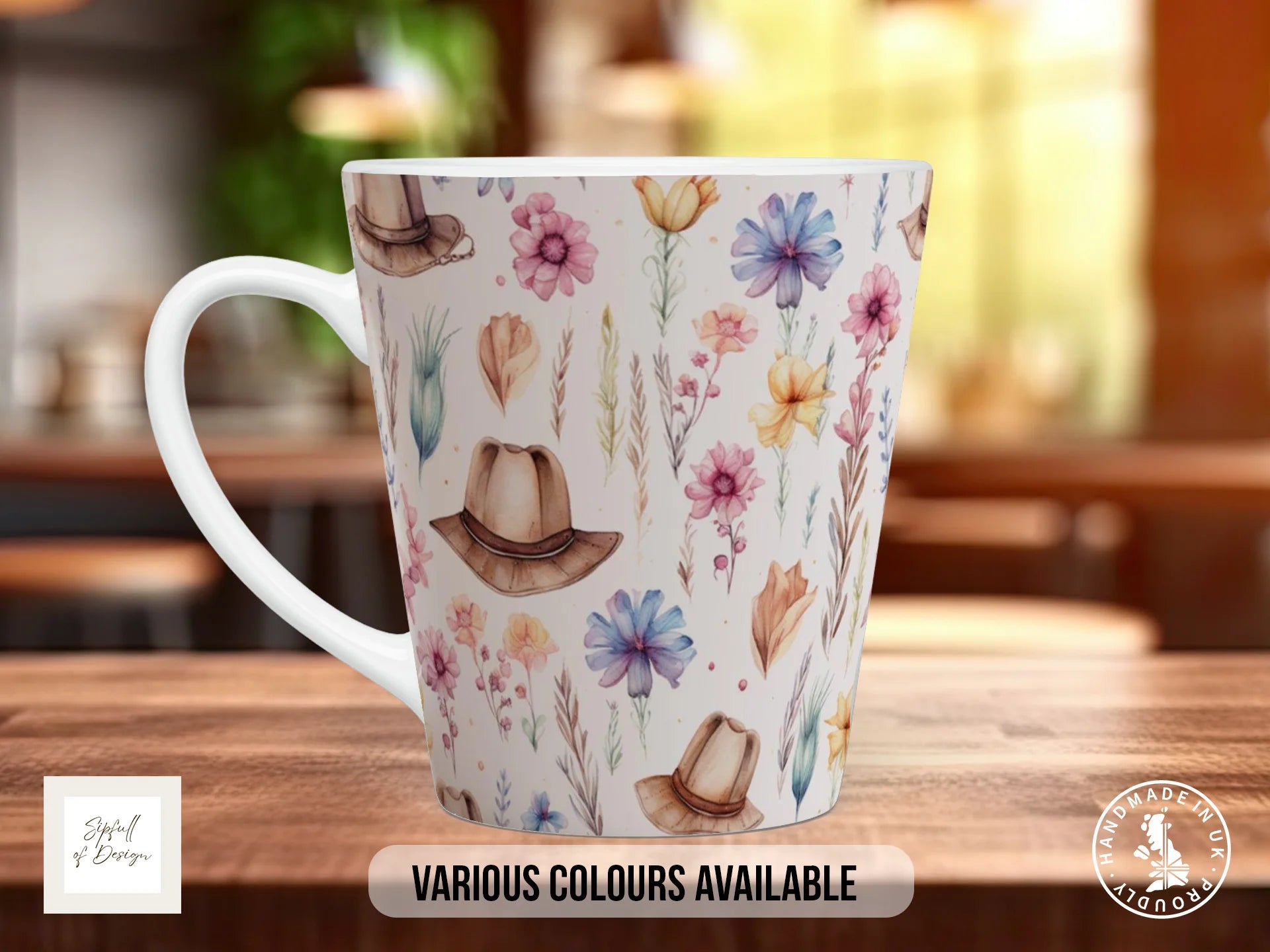 Floral Western Boho Full Wrap Mug – Design 3 | Wildflowers & Cowboy Hats in Equal Measure | Art Mug 12oz Latte