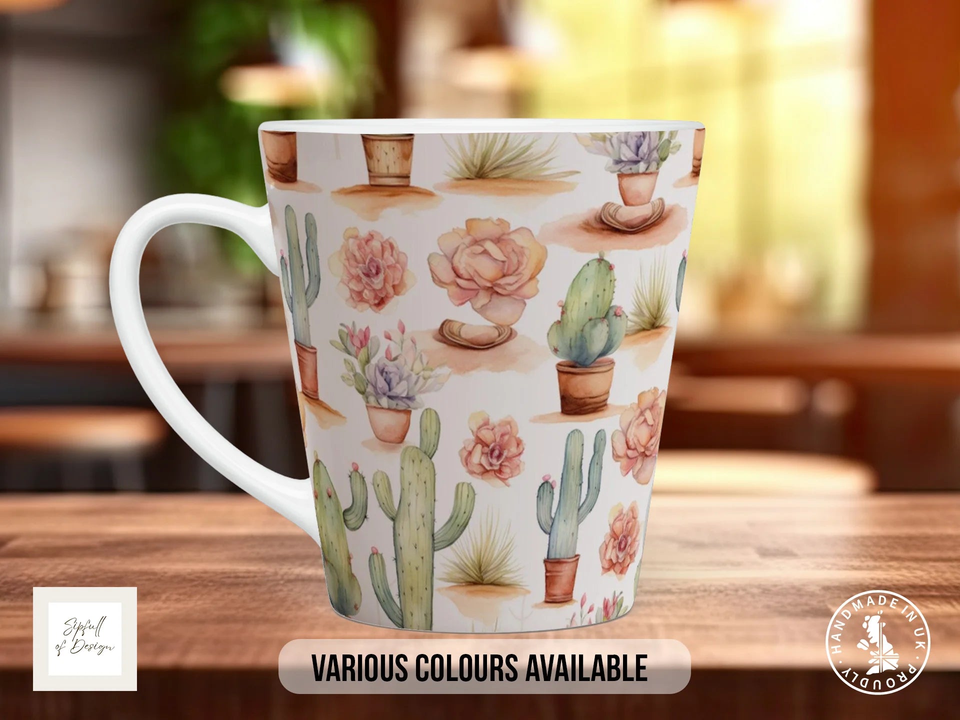 Floral Western Boho Full Wrap Mug – Design 5 | Succulent & Cactus Desert Garden | Art Mug 12oz Latte