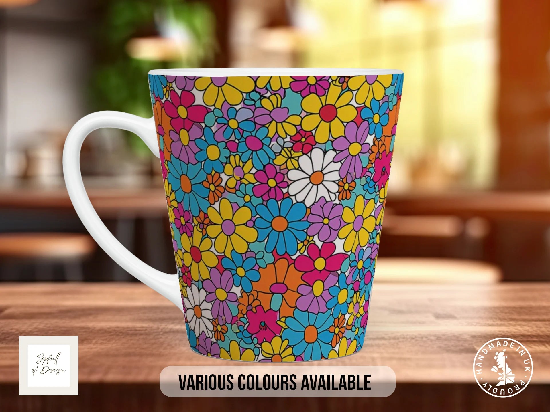 Groovy Flowers Full Wrap Mug – Design 4 | 70s Flower Power Daisy | Retro Art Mug 12oz Latte