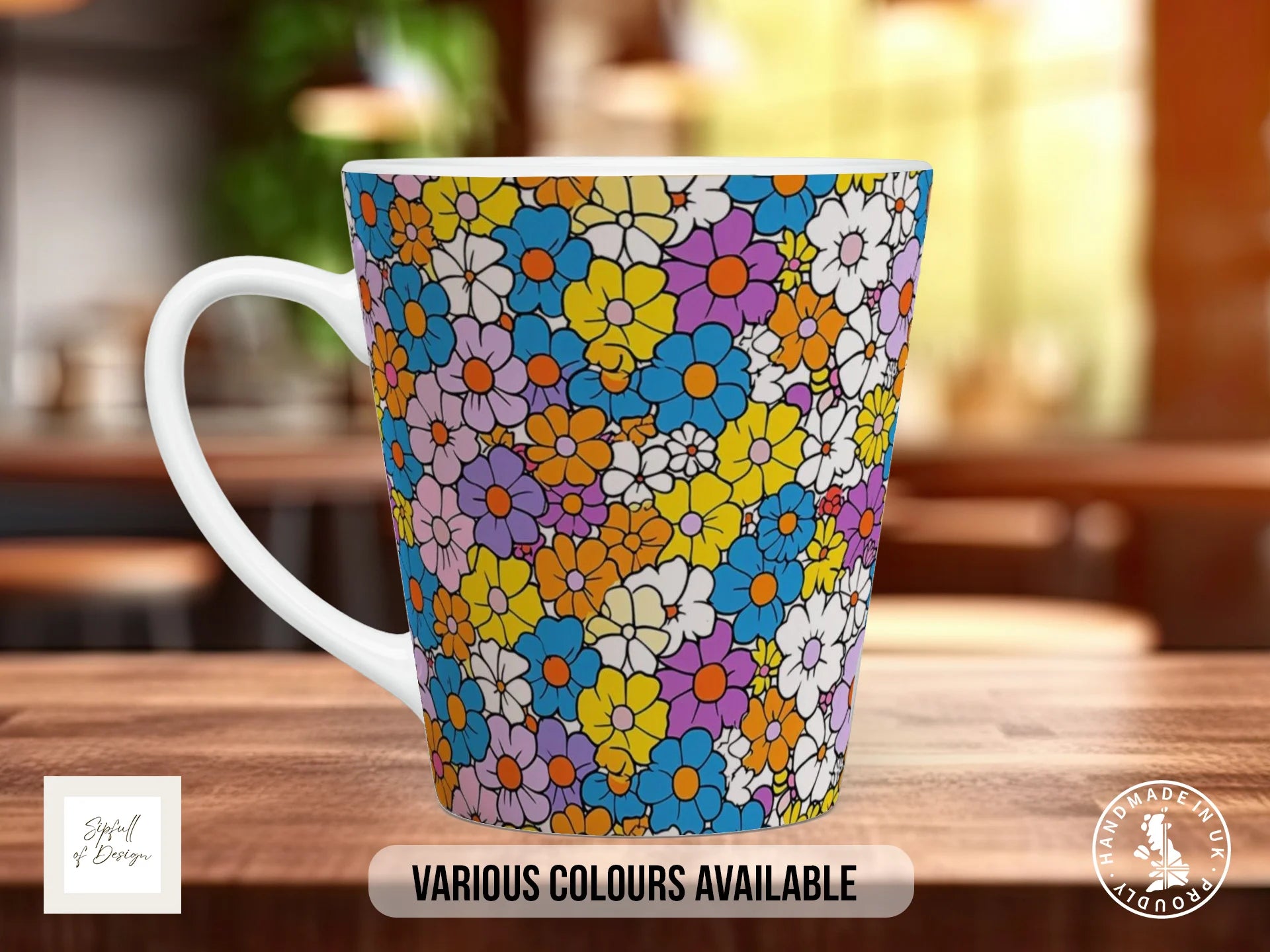 Groovy Flowers Full Wrap Mug – Design 9 | Spring Morning Daisy | Retro Art Mug 12oz Latte