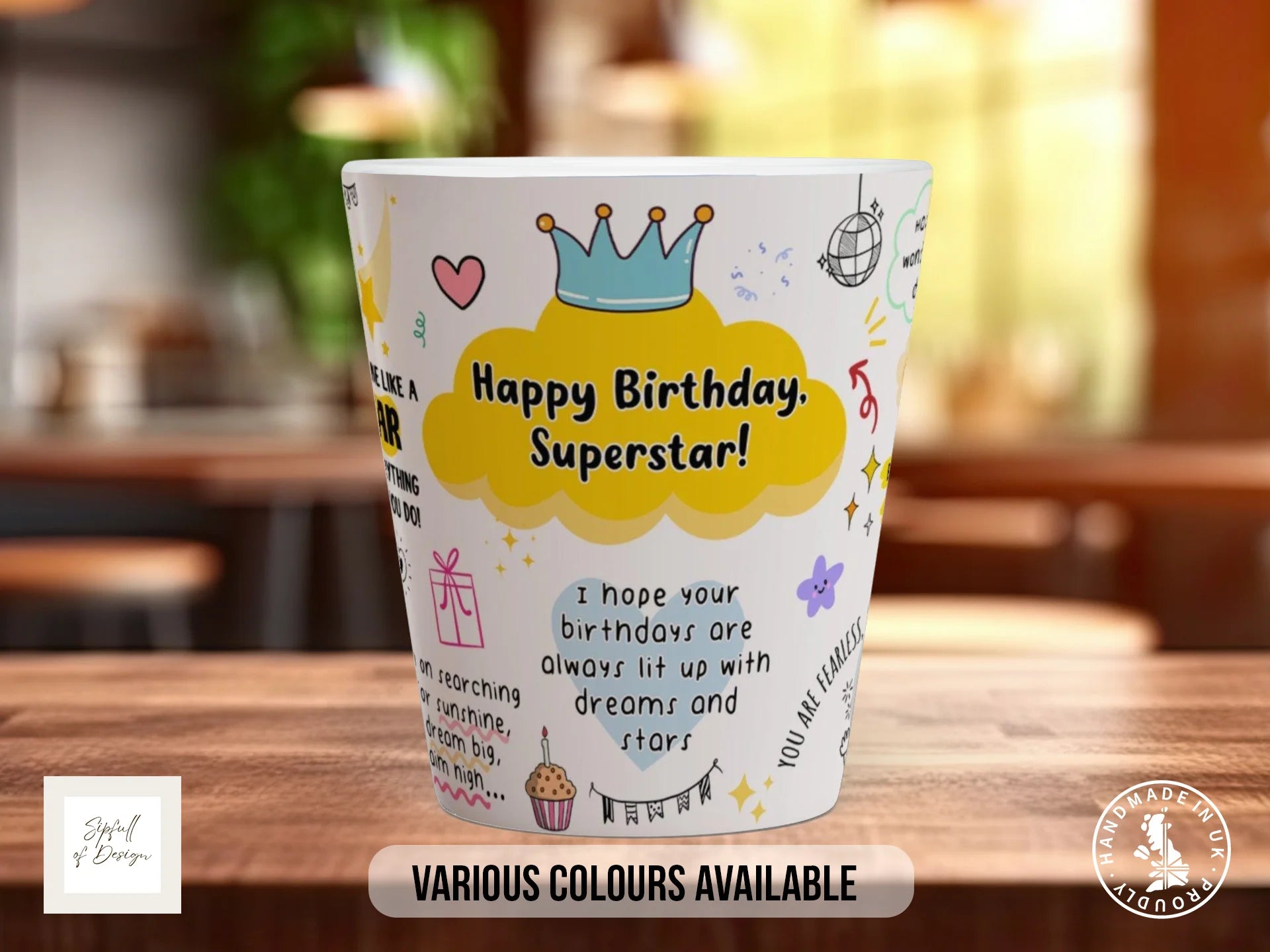Happy Birthday Superstar Mug | Illustrated Birthday Gift Mug 12oz Latte