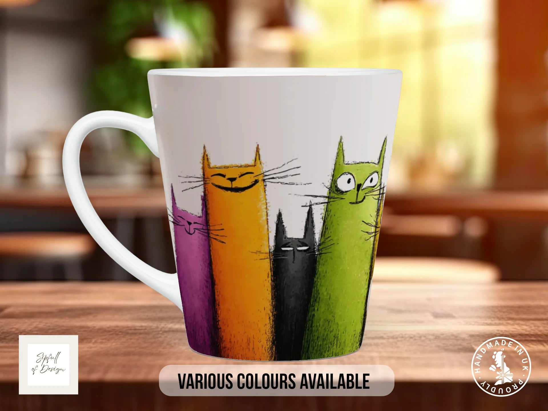 Colourful Tall Cats Mug | Playful Cat Lover Gift 12oz Latte
