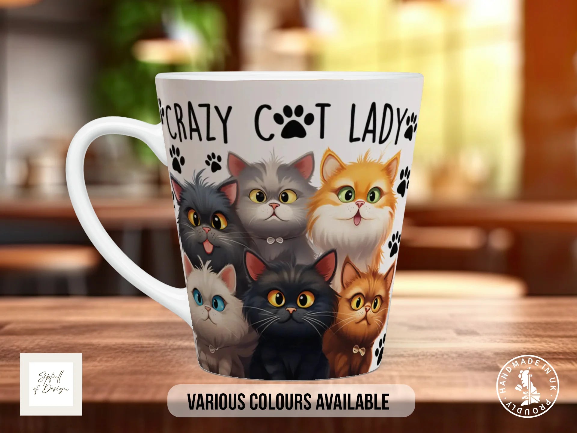Crazy Cat Lady Mug | Funny Cat Lover Gift | Handpressed UK 12oz Latte