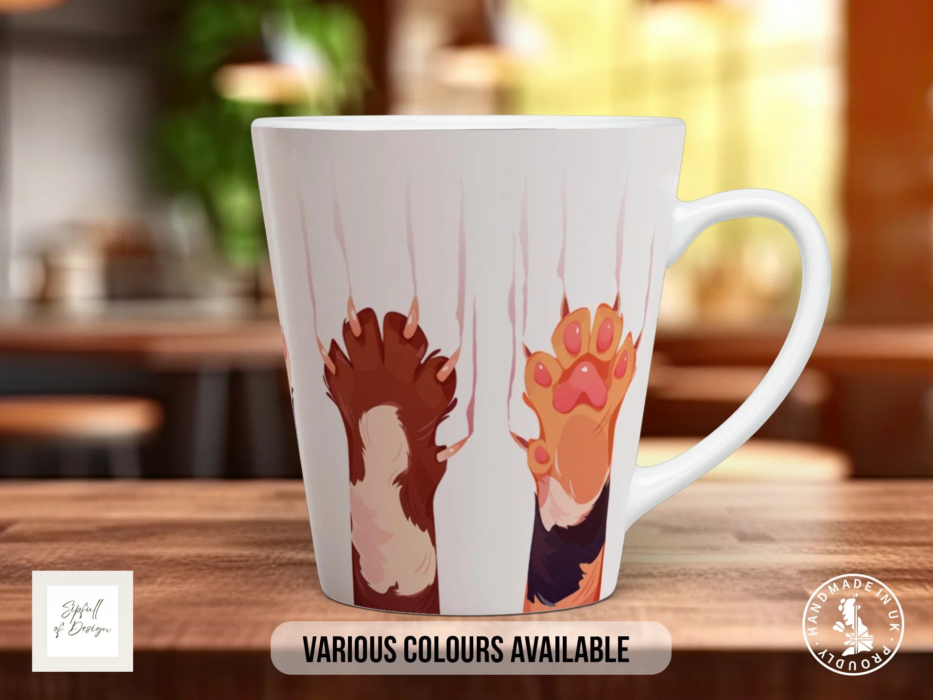 Cute Cat Paws Mug | Cat Lover Gift with Paw Print Design 12oz Latte