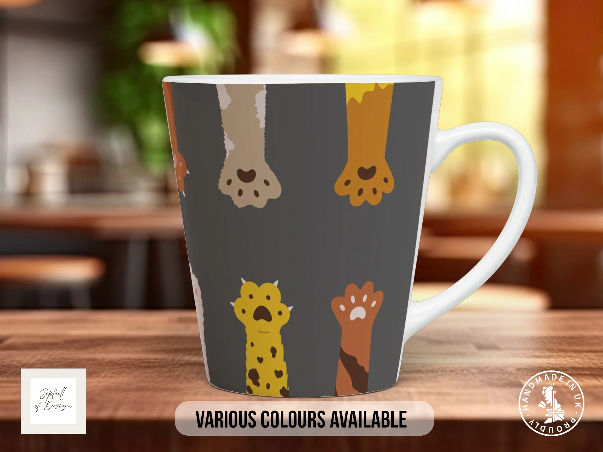 Cute Fluffy Multicoloured Cat Paws Mug | Cat Lover Gift 12oz Latte
