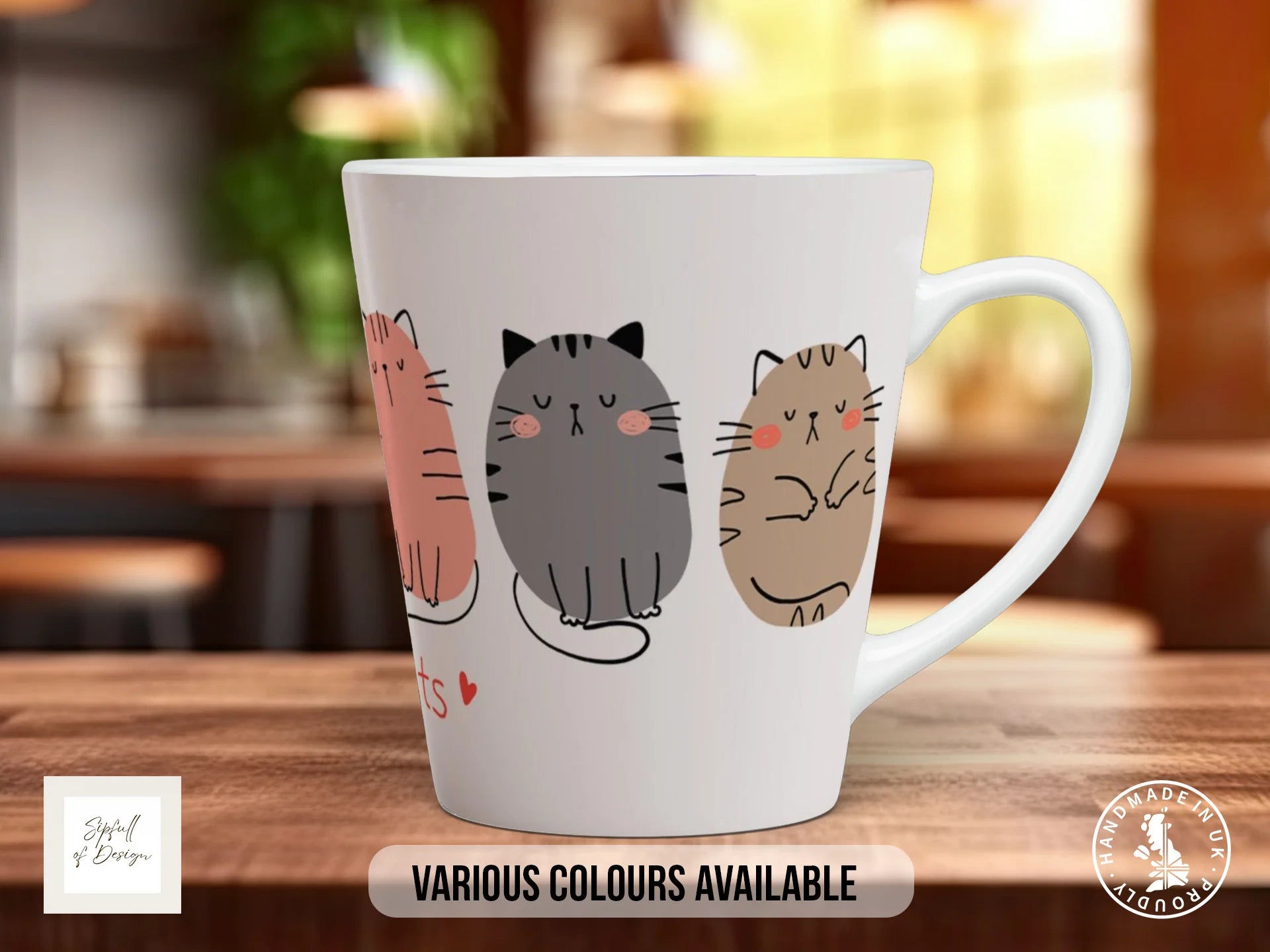 Happy Cat Mug | Colourful Cat Lover Gift | Bone China Option 12oz Latte