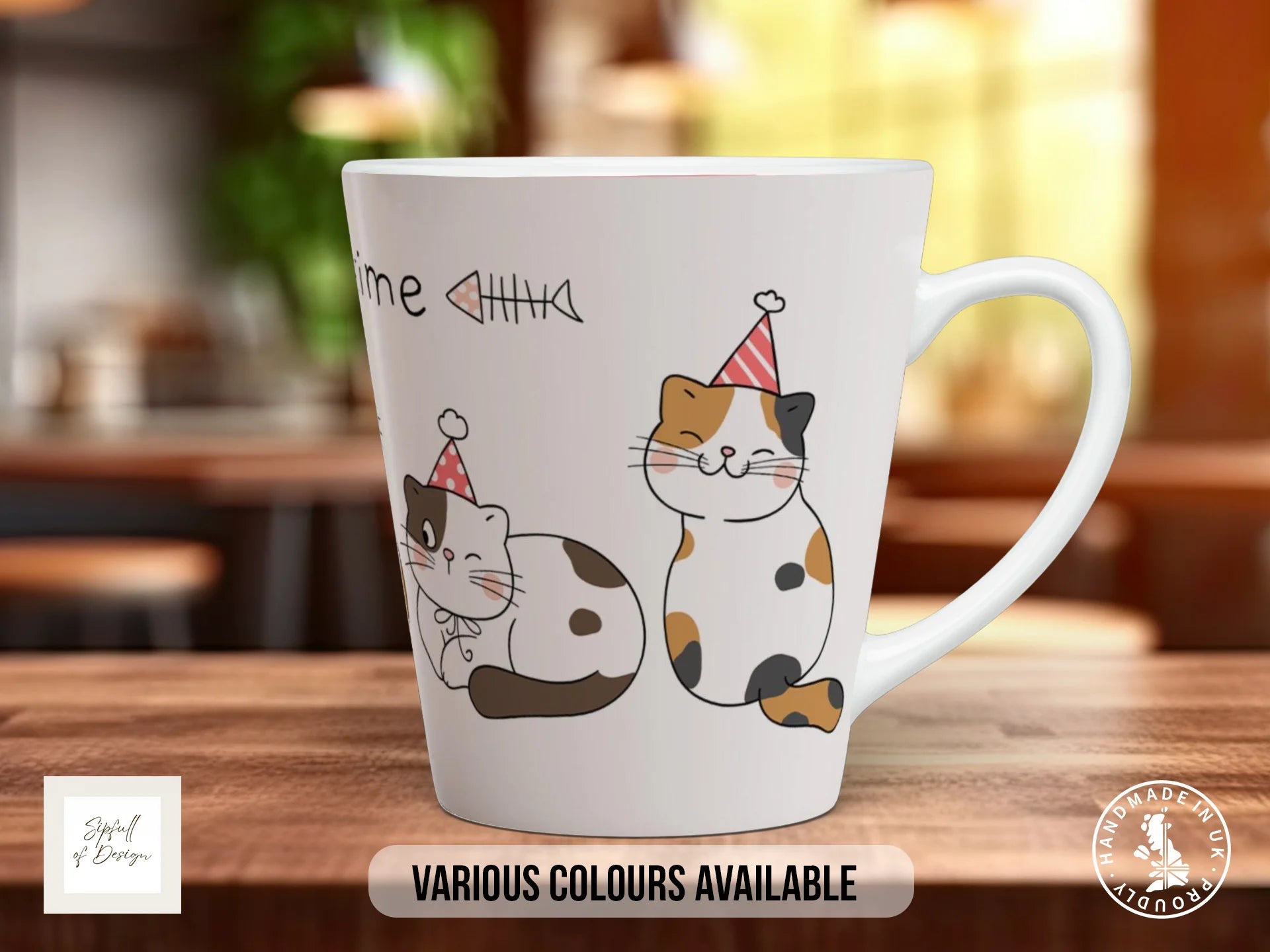 Happy Time Cat Mug | Colourful Cat Lover Gift 12oz Latte