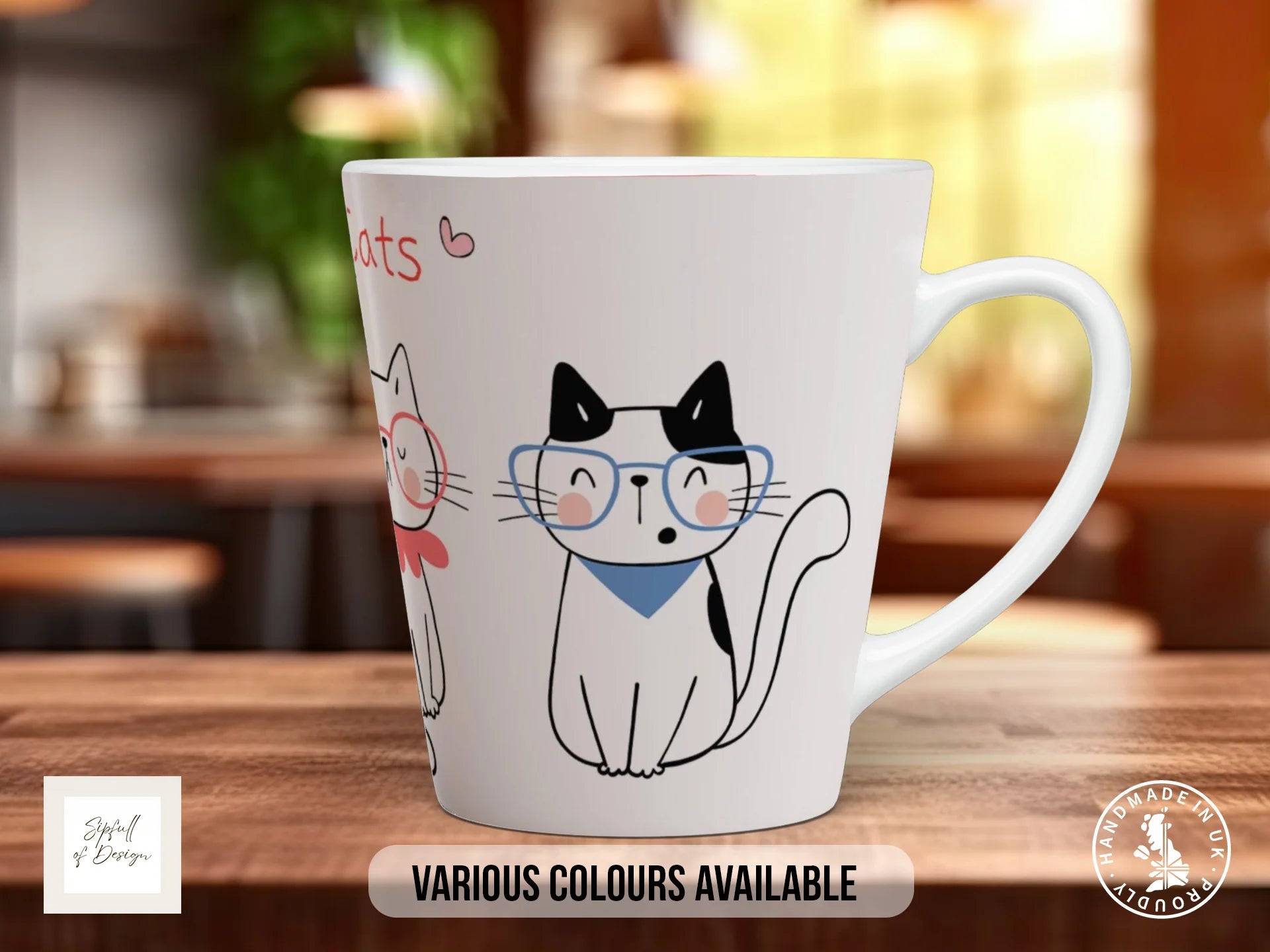 Meowy Cat Mug | Colourful Cat Lover Gift | Bone China Option 12oz Latte