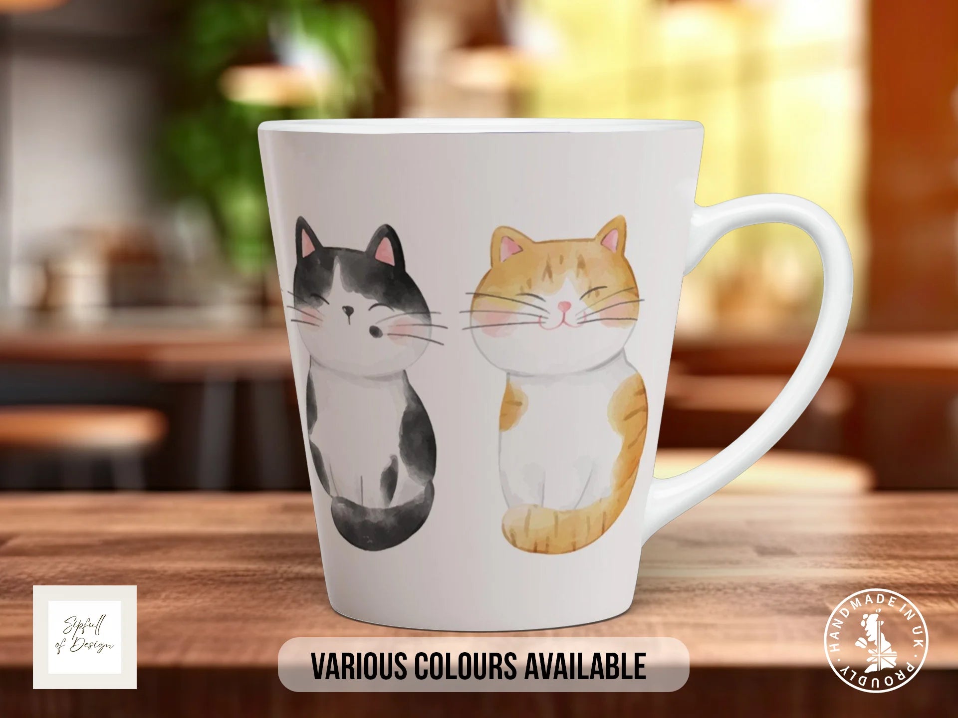 Cute Watercolour Cats Mug | Artistic Cat Lover Gift 12oz Latte
