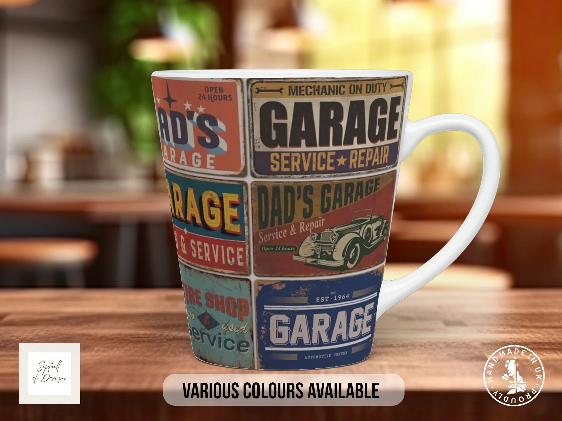 Dad's Garage Mug | Vintage Auto Repair Gift for Mechanic Dads 12oz Latte