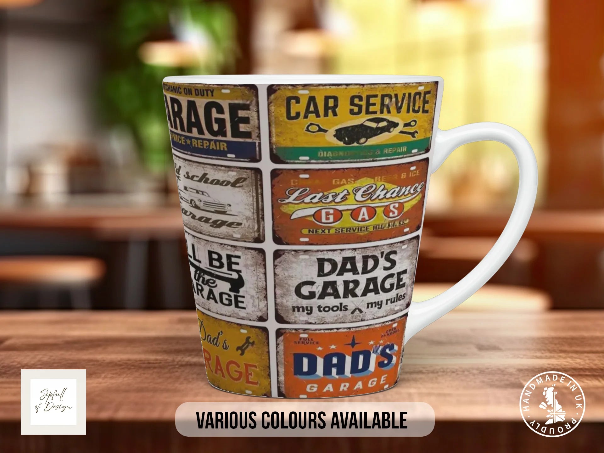 Dad's Garage Mug | Vintage Mechanic Workshop Gift for Dads 12oz Latte
