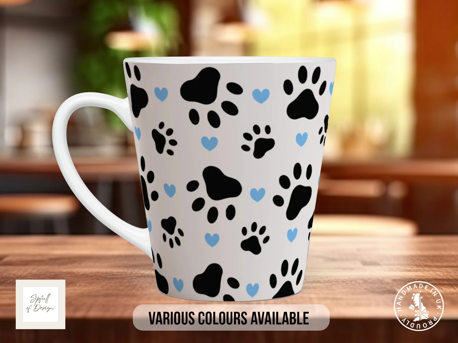 Dog Paw Print Mug | Paw & Heart Design | Dog Lover Gift 12oz Latte