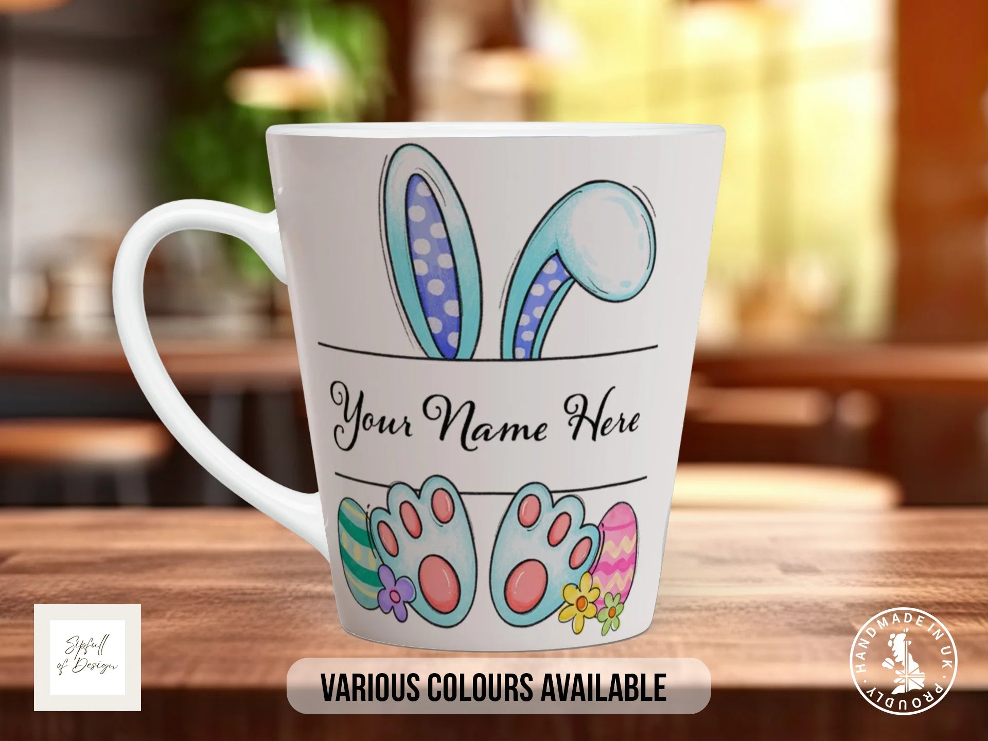 Personalised Easter Bunny Ears & Feet Mug | Teal Name Gift 12oz Latte