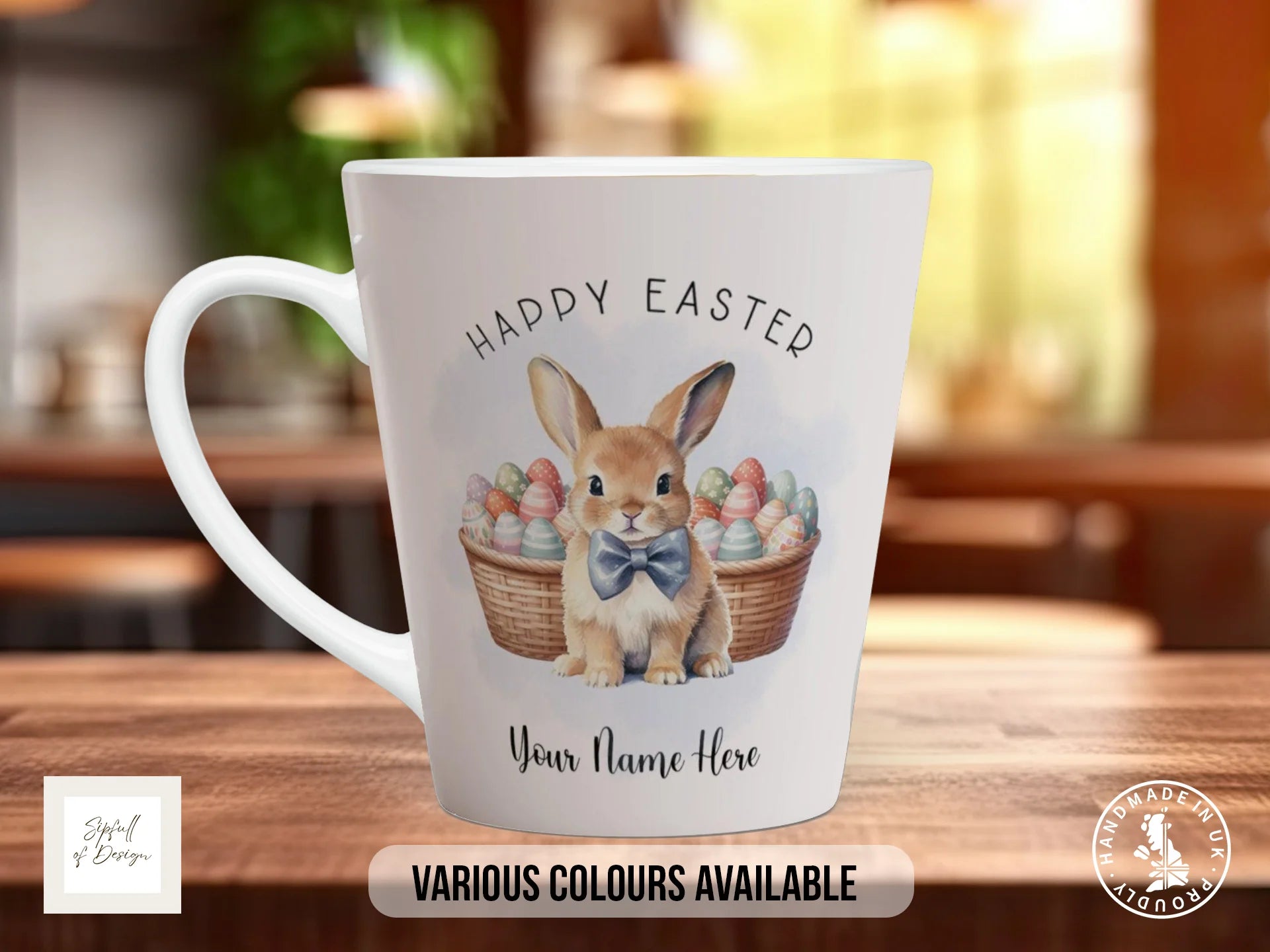 Personalised Easter Bunny Mug | Happy Easter Watercolour Gift 12oz Latte