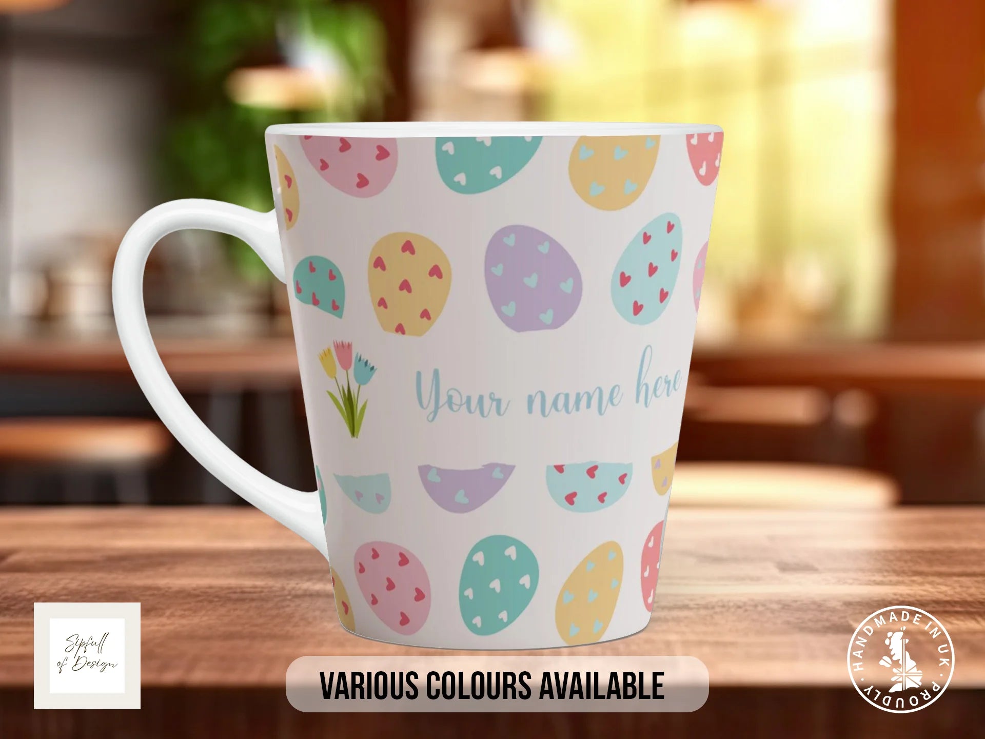 Personalised Pastel Easter Egg Mug | Heart Egg Pattern Name Gift 12oz Latte