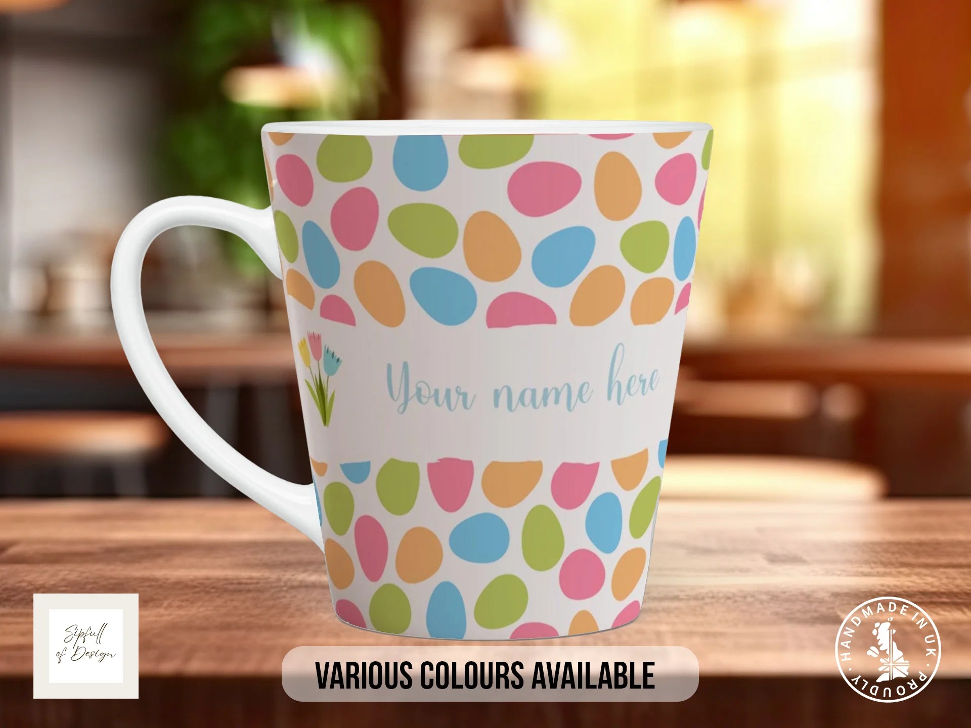 Personalised Easter Egg Mug | Colourful Egg Pattern Name Gift 12oz Latte