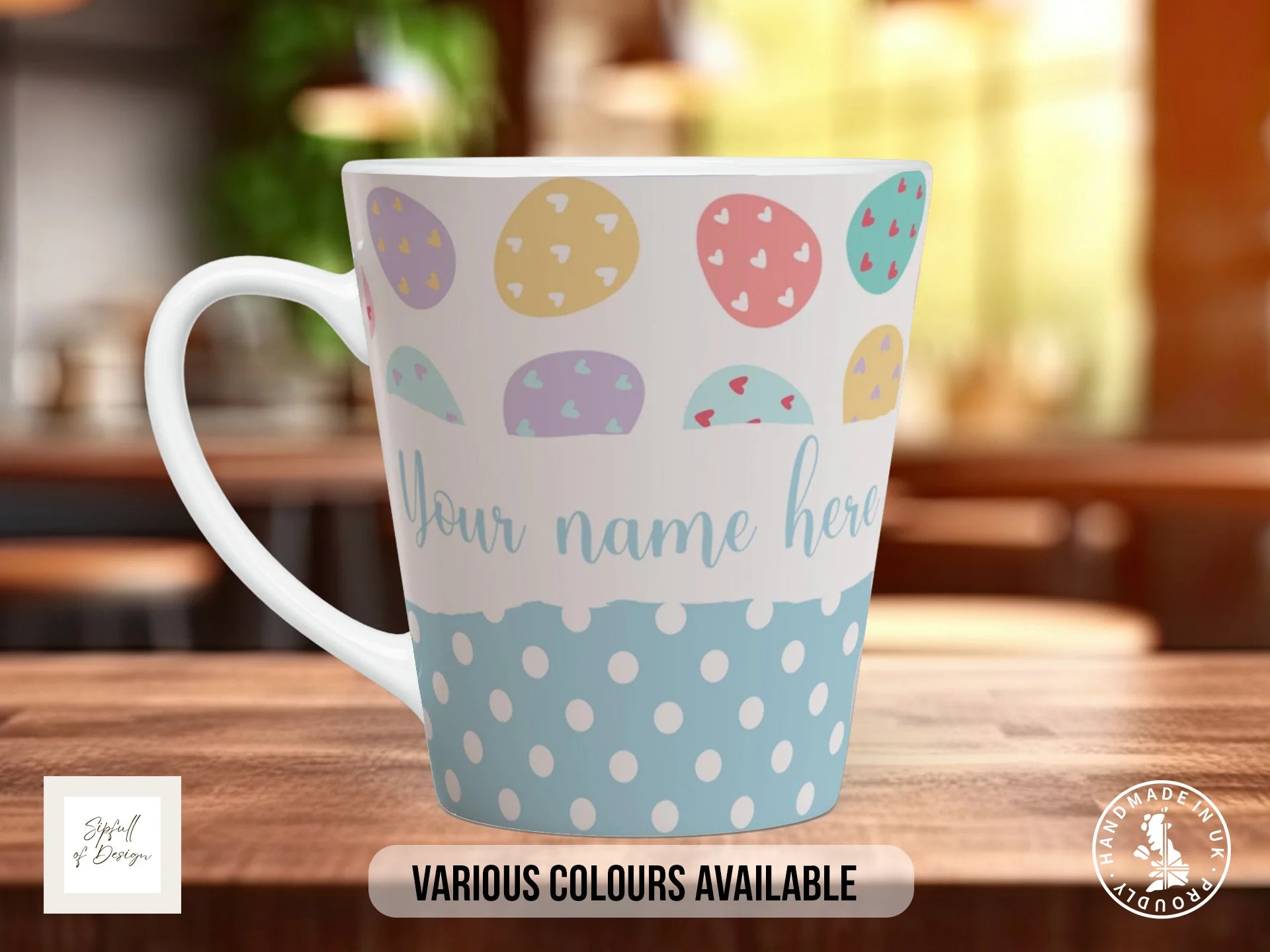 Personalised Easter Egg & Polka Dot Mug | Teal Name Gift 12oz Latte