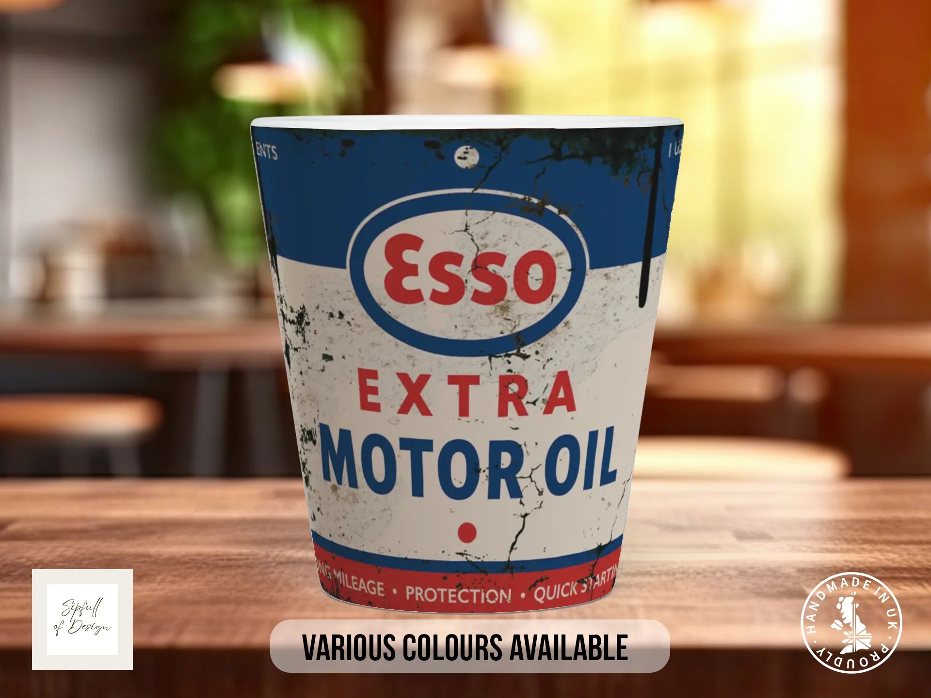 Esso Motor Oil Mug | Vintage Retro Garage Gift for Petrolheads 12oz Latte