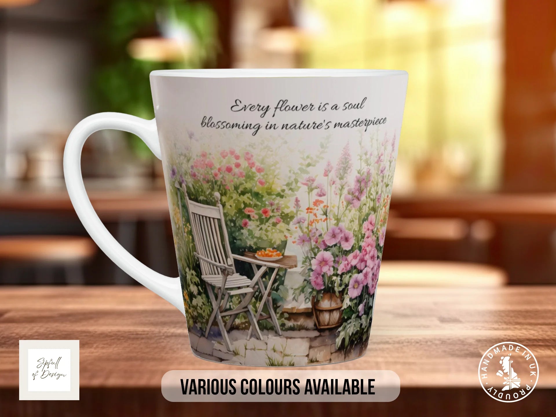 Botanical Ceramic Mug – Handpressed Flower Coffee Mug with Unique Botanical Design 12oz Latte