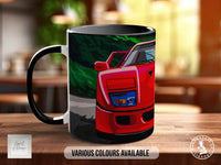 Ferrari F40 Hill Climb Signature Mug – Joel Clark artwork, left view