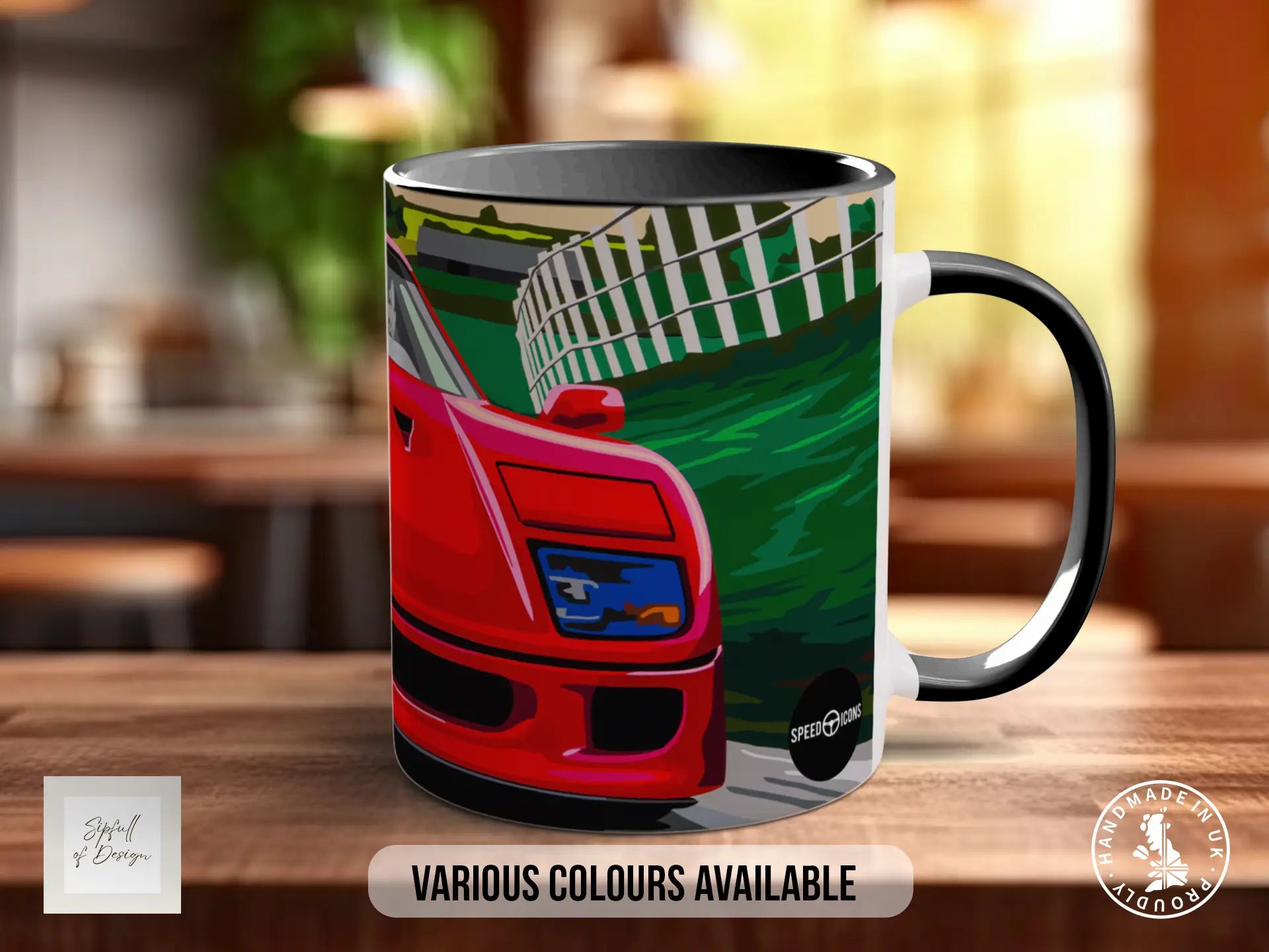Ferrari F40 Hill Climb Signature Mug – Joel Clark artwork, right view