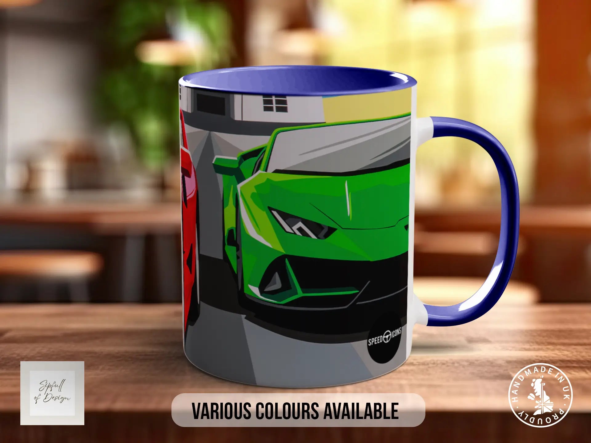 Ferrari F40 and Lamborghini Huracán Signature Mug – Joel Clark artwork, right view