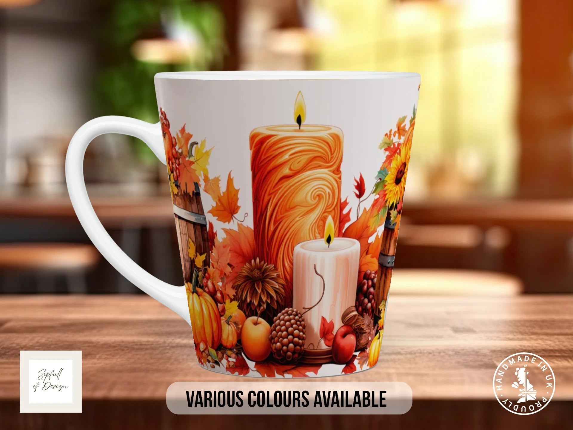 Fall Pumpkin Mug – Rustic Autumn Coffee Mug | Bone China, Latte 12oz, Dishwasher Safe 12oz Latte
