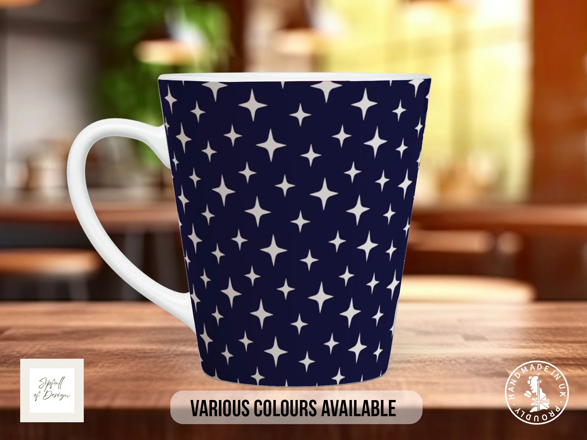 Stars Full Wrap Mug – Design 21 | White Sparkle Stars on Midnight Navy | Art Mug 12oz Latte