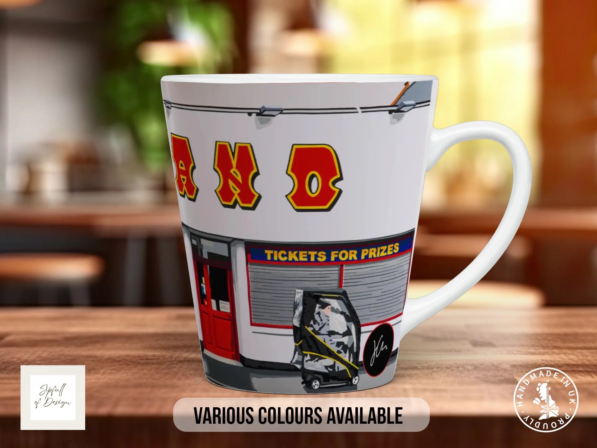 Funland Mug | Joel Clark Signature Art | British Seaside Series 12oz Latte