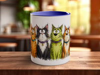 Funny Cats Mug – goggle-eyed cartoon cats, centre view